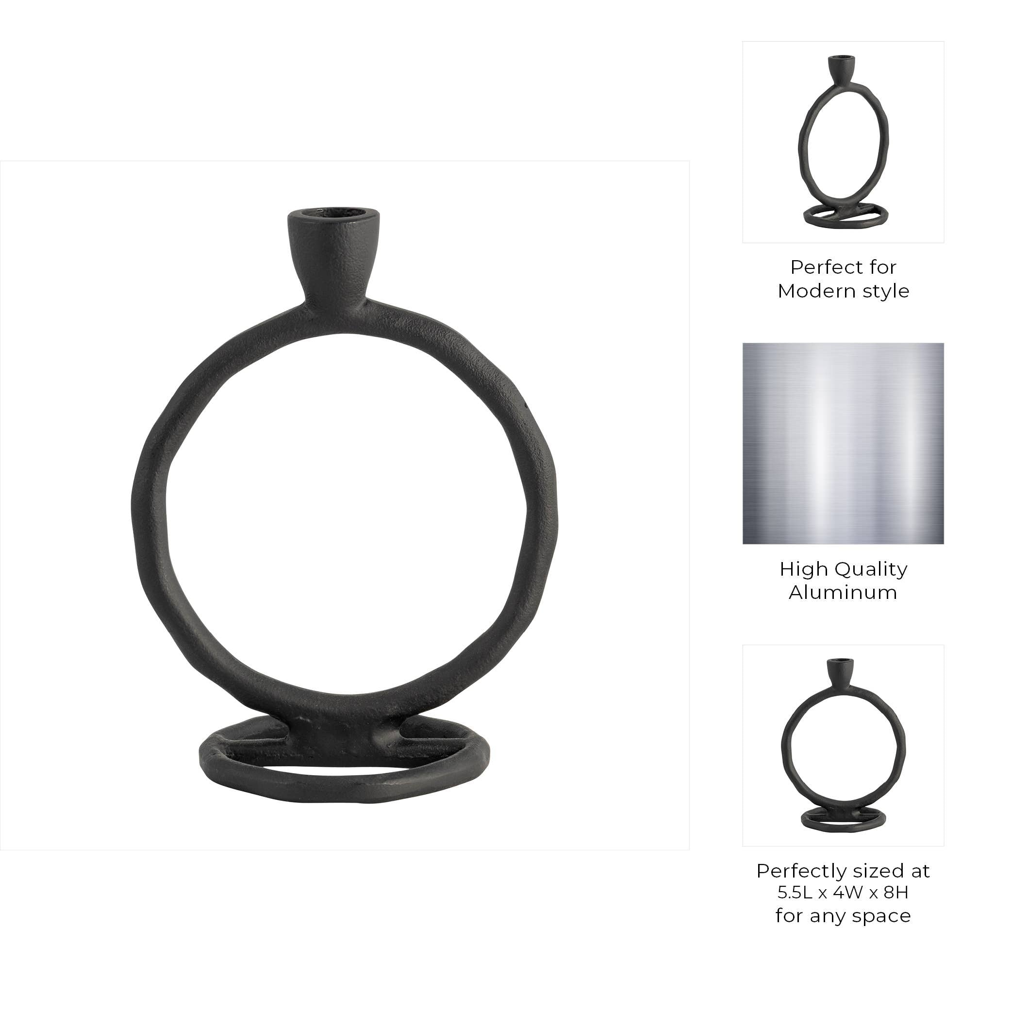 Metal Round Ring Taper Candle Holder - Black, 8 in. - Decor Addict, LLC