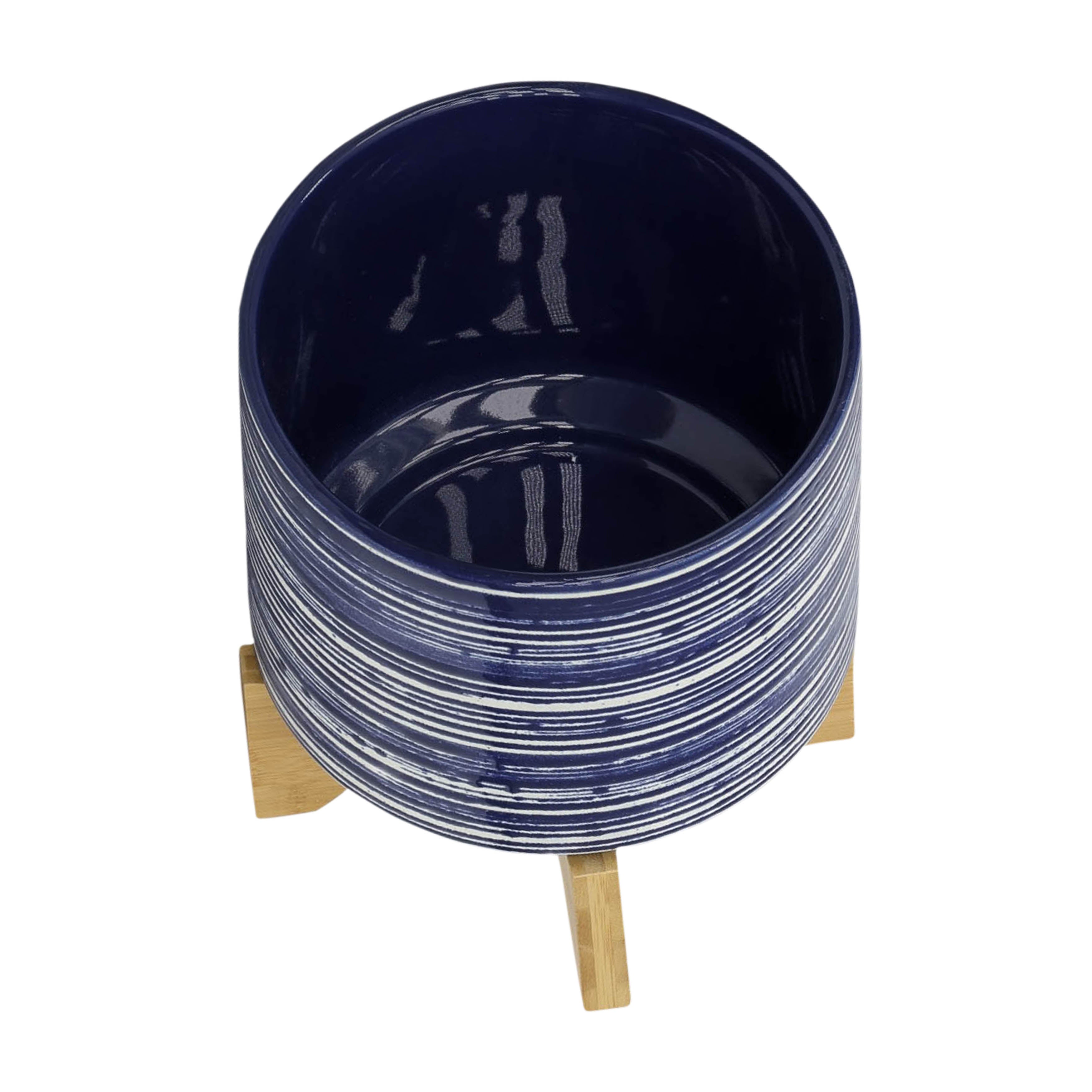 Cer, S/2 5/8" Planter On Stand, Blue - Decor Addict, LLC