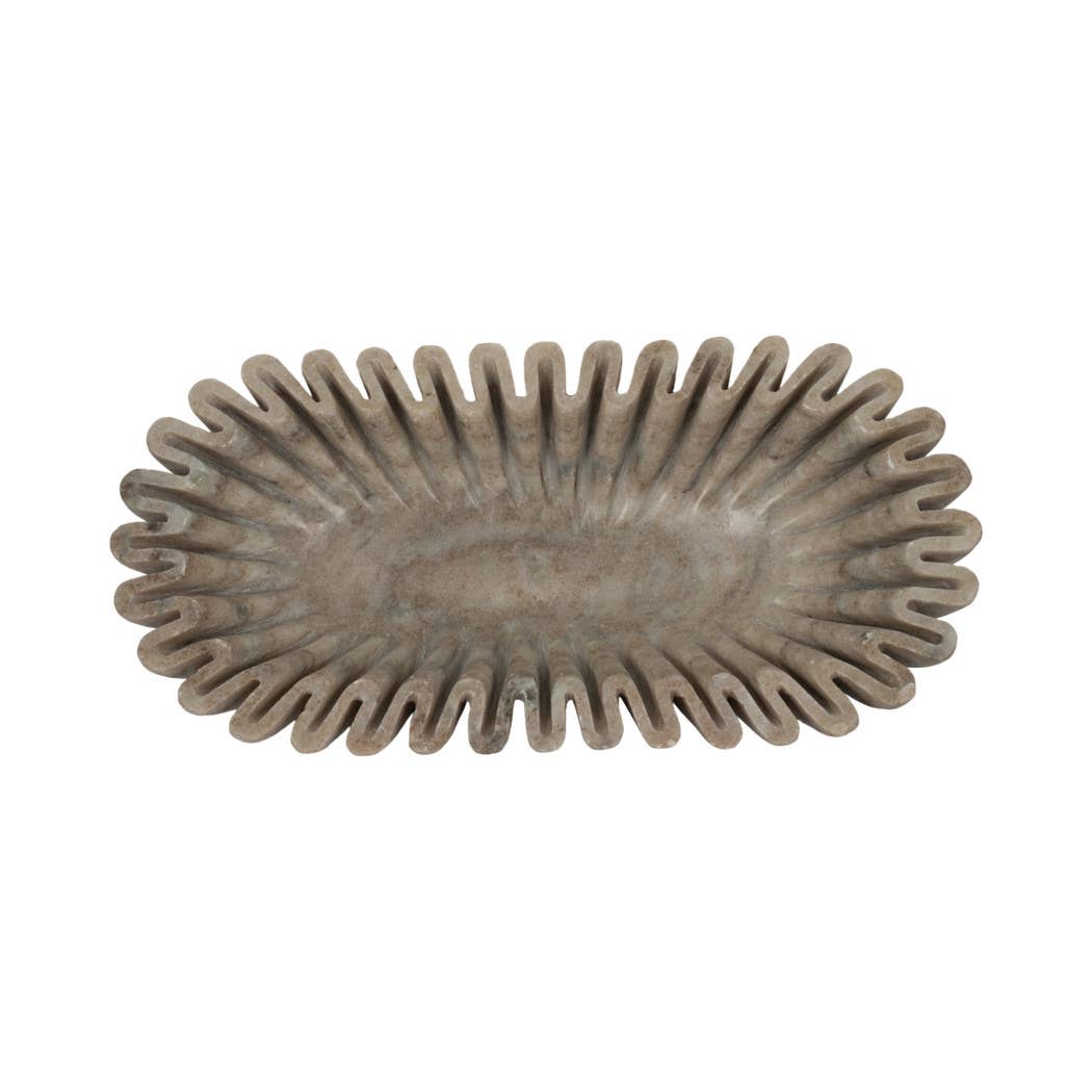 Decorative Bowl - Tan Marble Wavy Ribbed Texture, 16 in. - Decor Addict, LLC