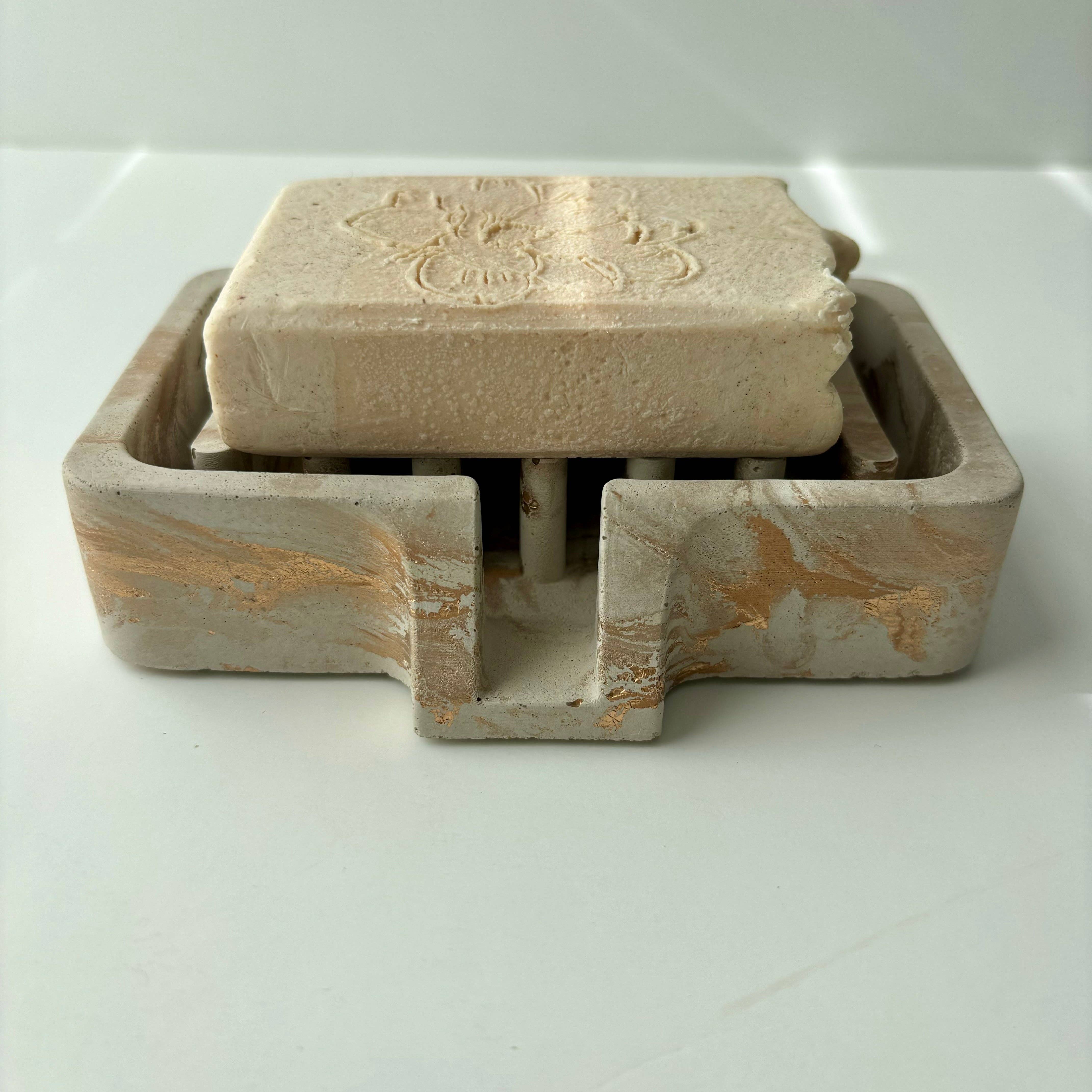 Soap Holder | Concrete Soap Dish: White Black & Silver Marble - Decor Addict, LLC