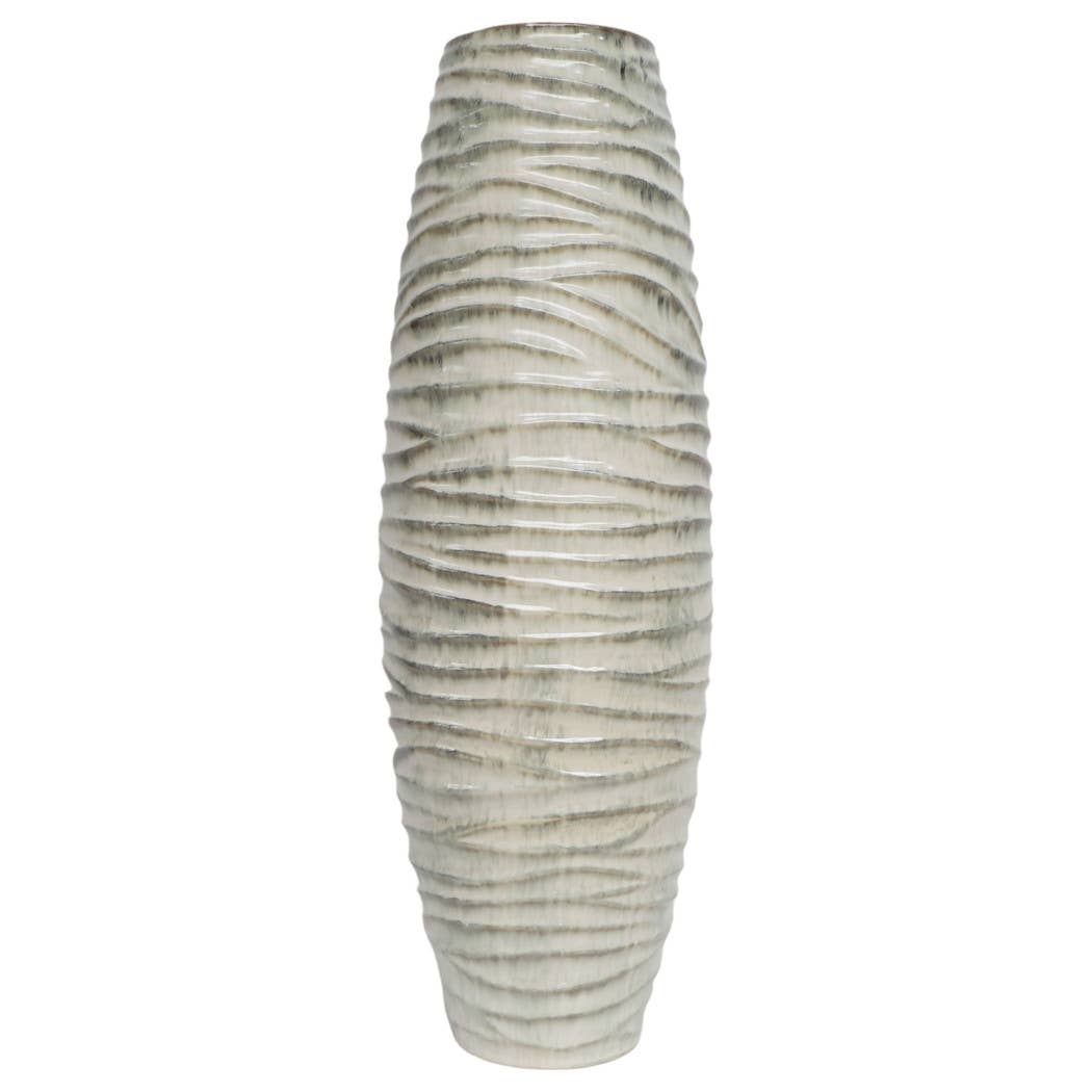 Decorative Vase - Gray Ceramic Ribbed Textured Design, 30 in - Decor Addict, LLC