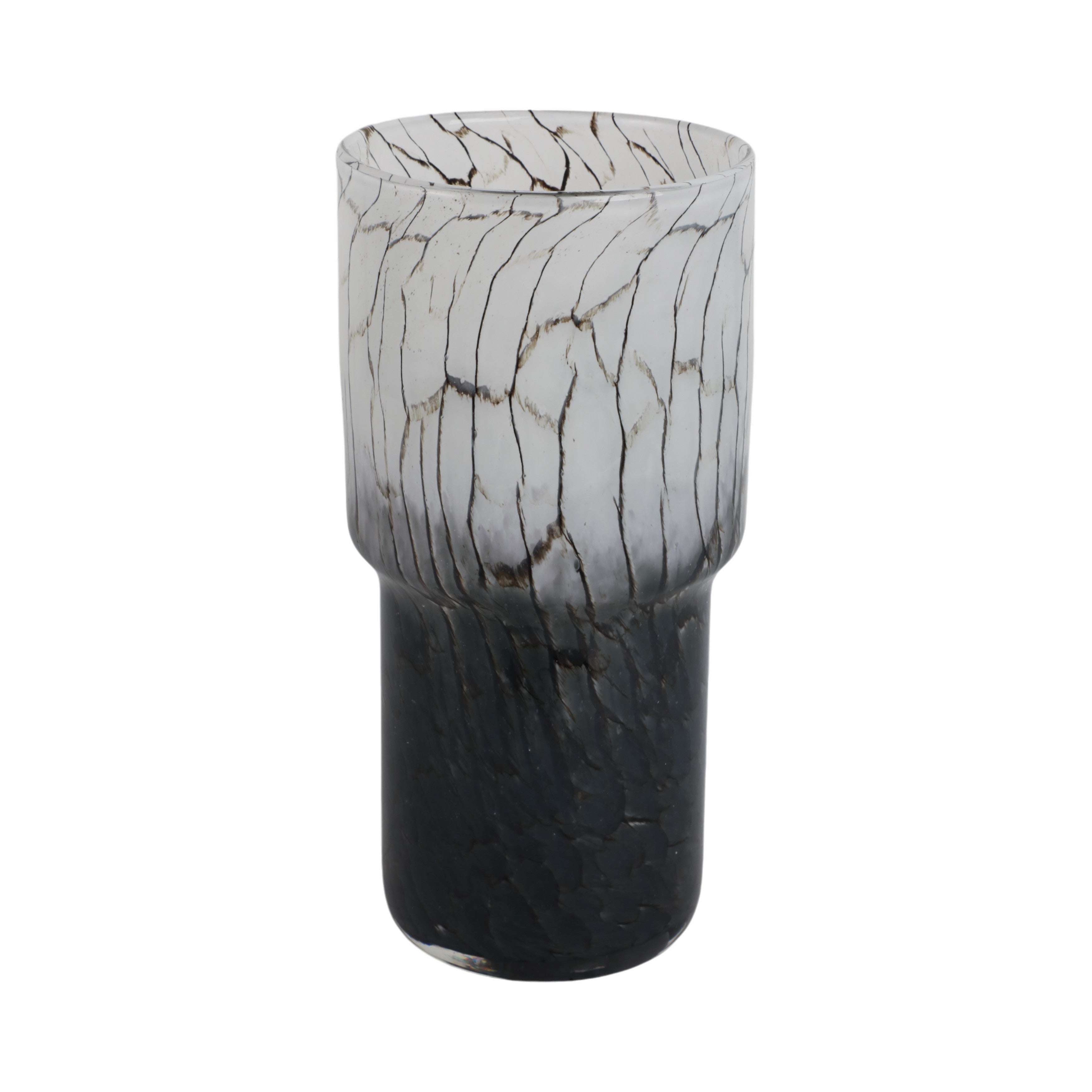 12x6" Abstract Glass Vase With Veining, White/blac - Decor Addict, LLC