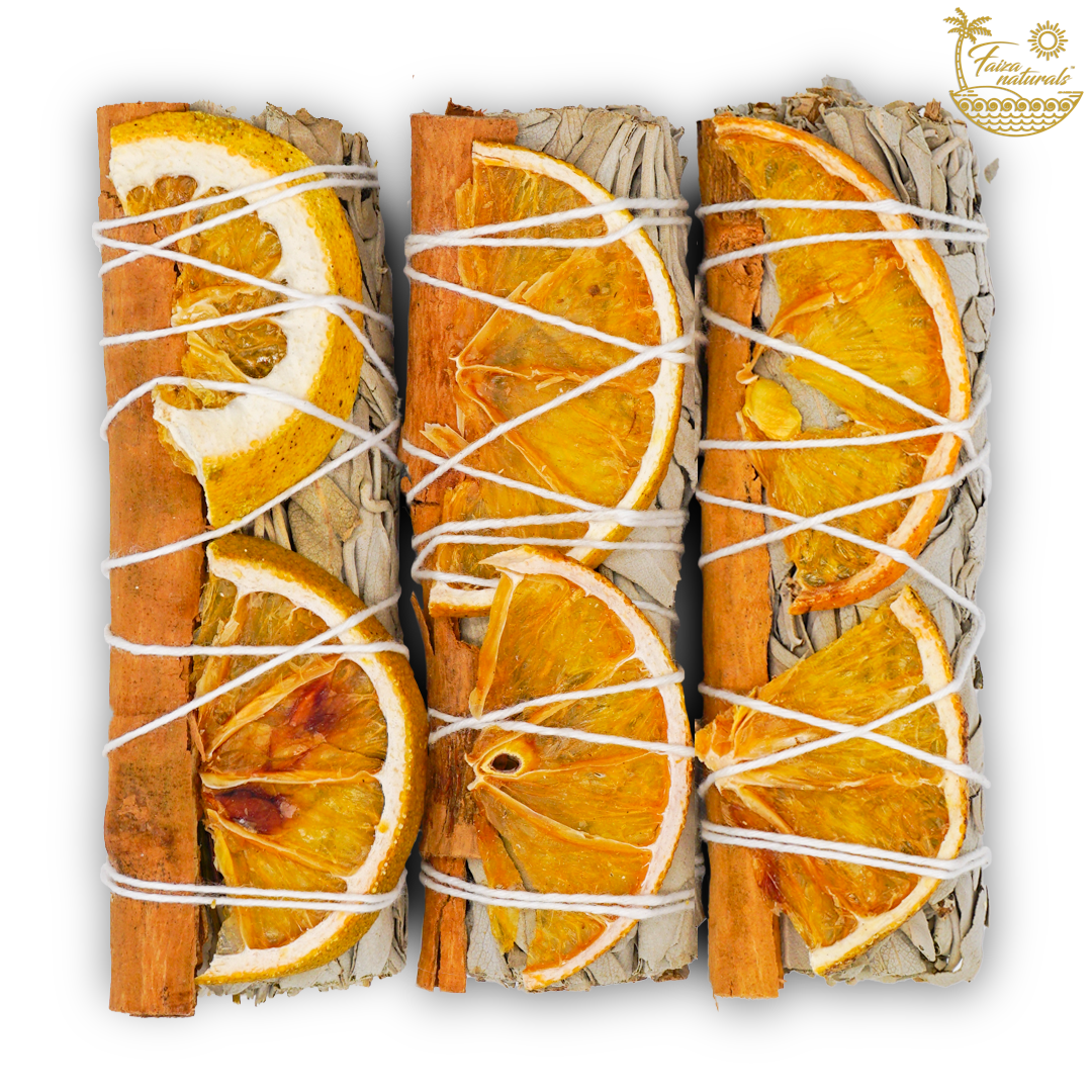 White Sage Smudge Bundle with Orange & Cinnamon – Uplifting Energy Cleanse - Decor Addict, LLC