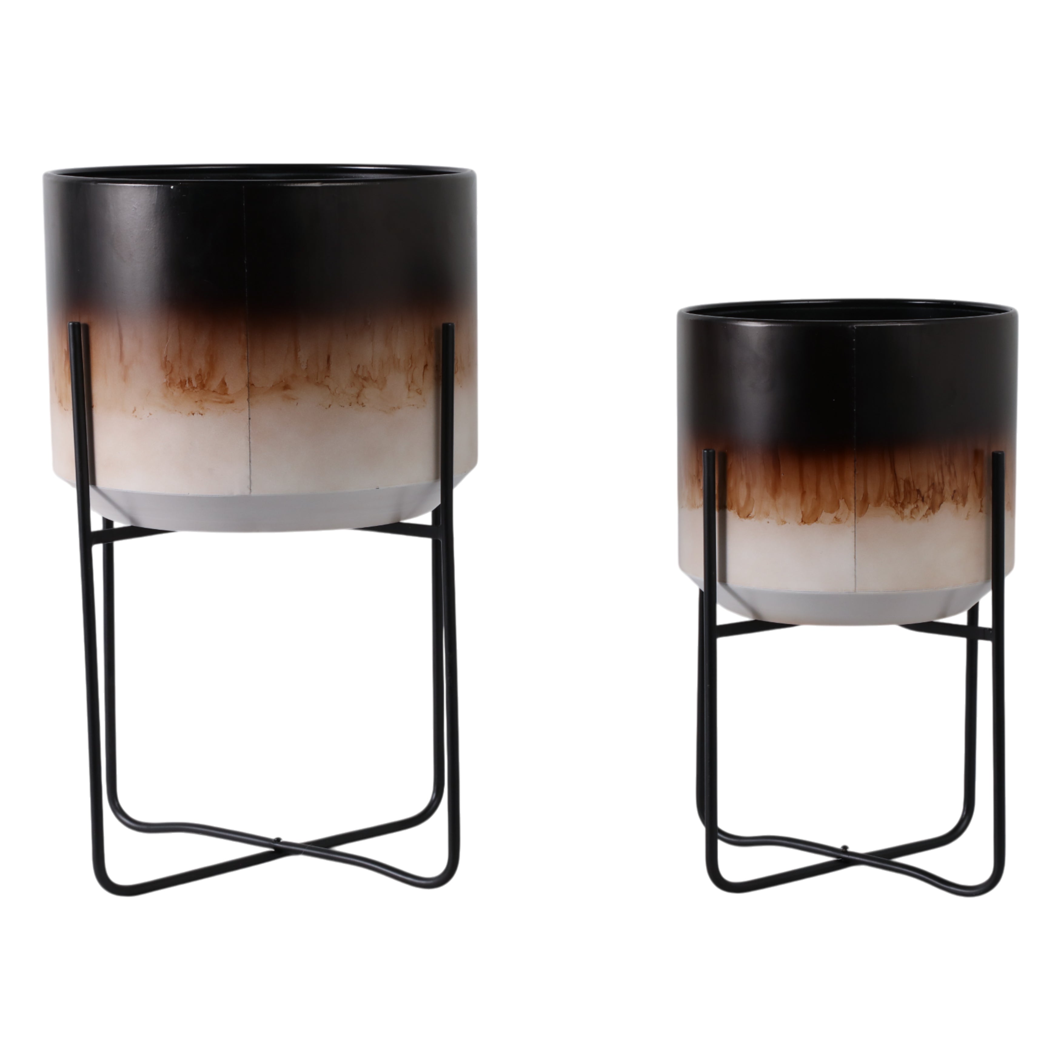 S/2 19/23" Ombre Metal Planters On Stands, Brown K - Decor Addict, LLC