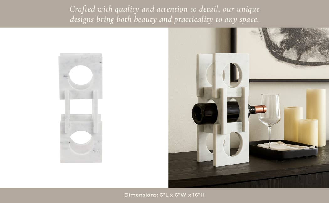 Wine Rack - White Marble Decorative Wine Bottle Rack, 16 in. - Decor Addict, LLC