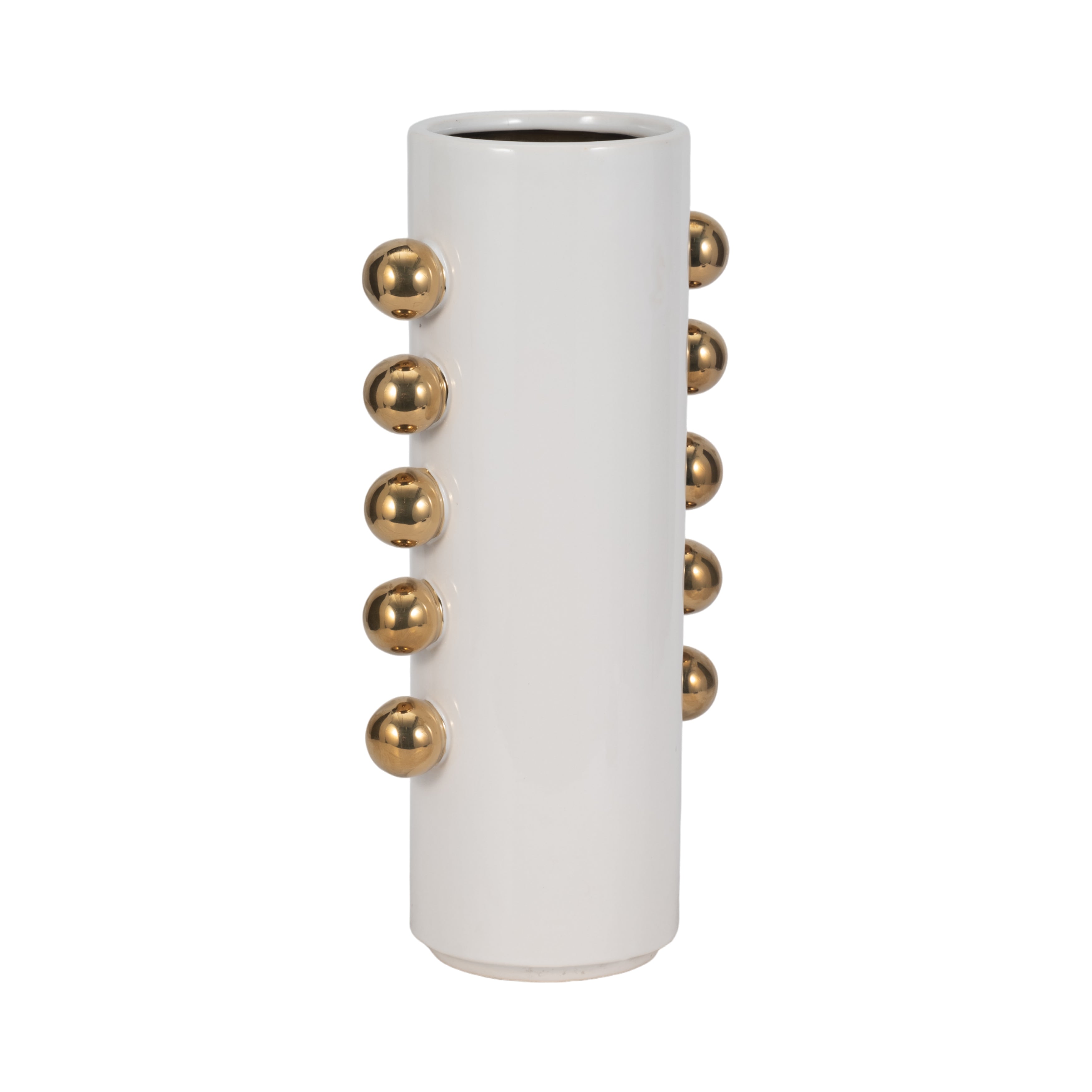 Cer, 16" Vase W/ Side Knobs, White/gold - Decor Addict, LLC