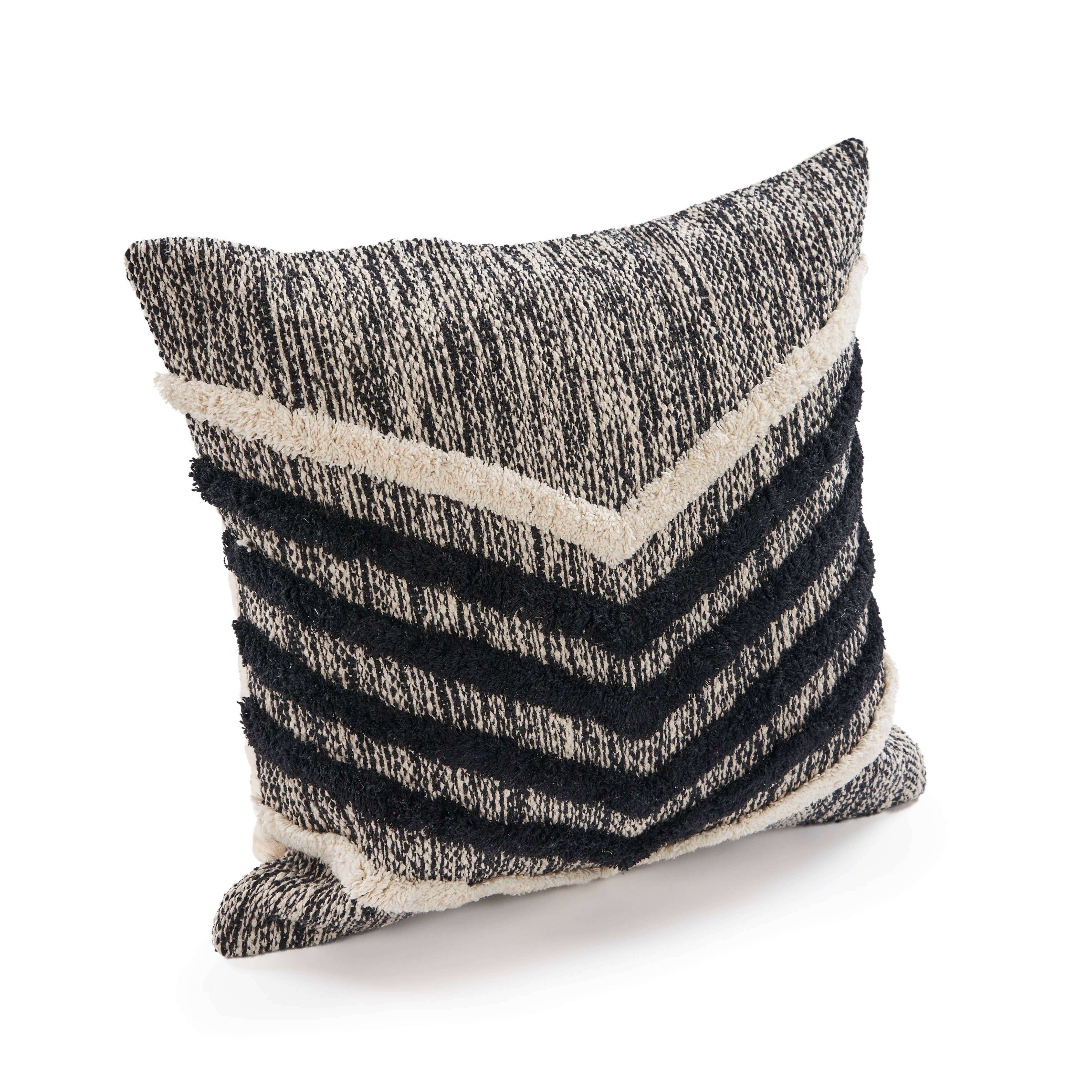 Black Pinstripe Throw Pillow: Black/Ivory / Poly Filled