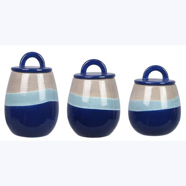 S/3 Ceramic Artistic Blue Canister Set, General Gifts - Decor Addict, LLC