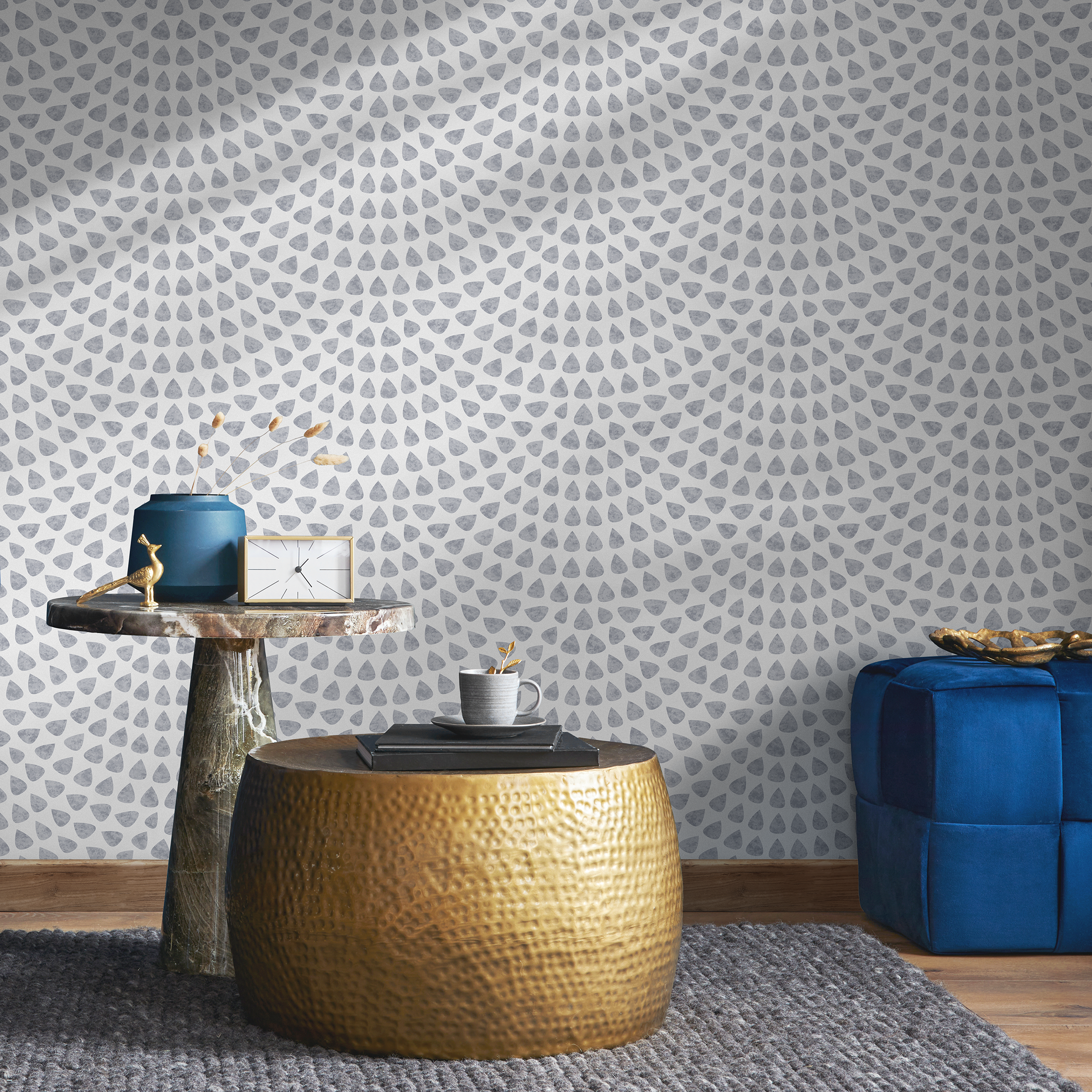 Abstract Wallpaper with a Scalloped Teardrop Motif in Gray - A064 - Decor Addict, LLC