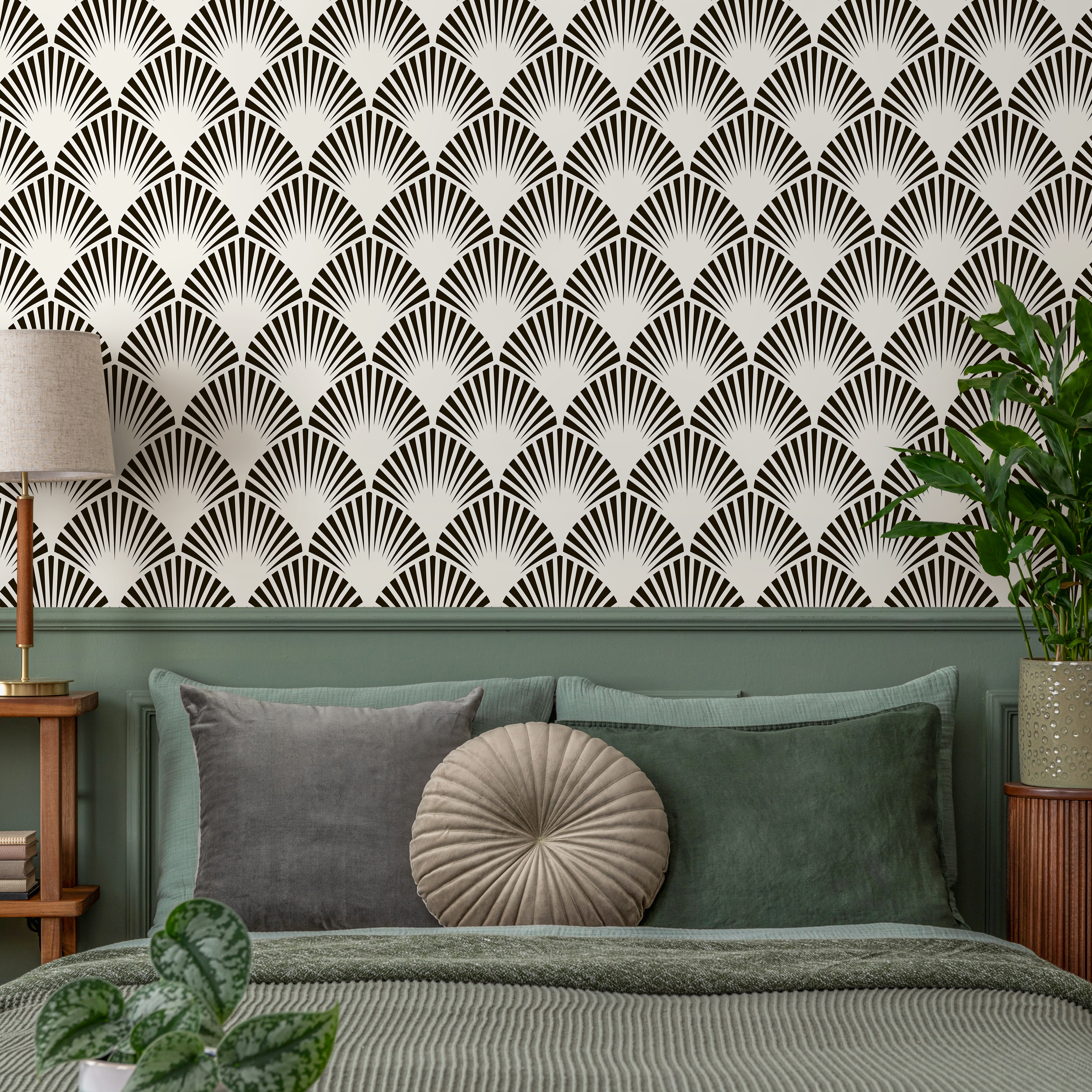 Art Deco Wallpaper with a Stylized Fan Motif in Black and Light Grey - B074 - Decor Addict, LLC
