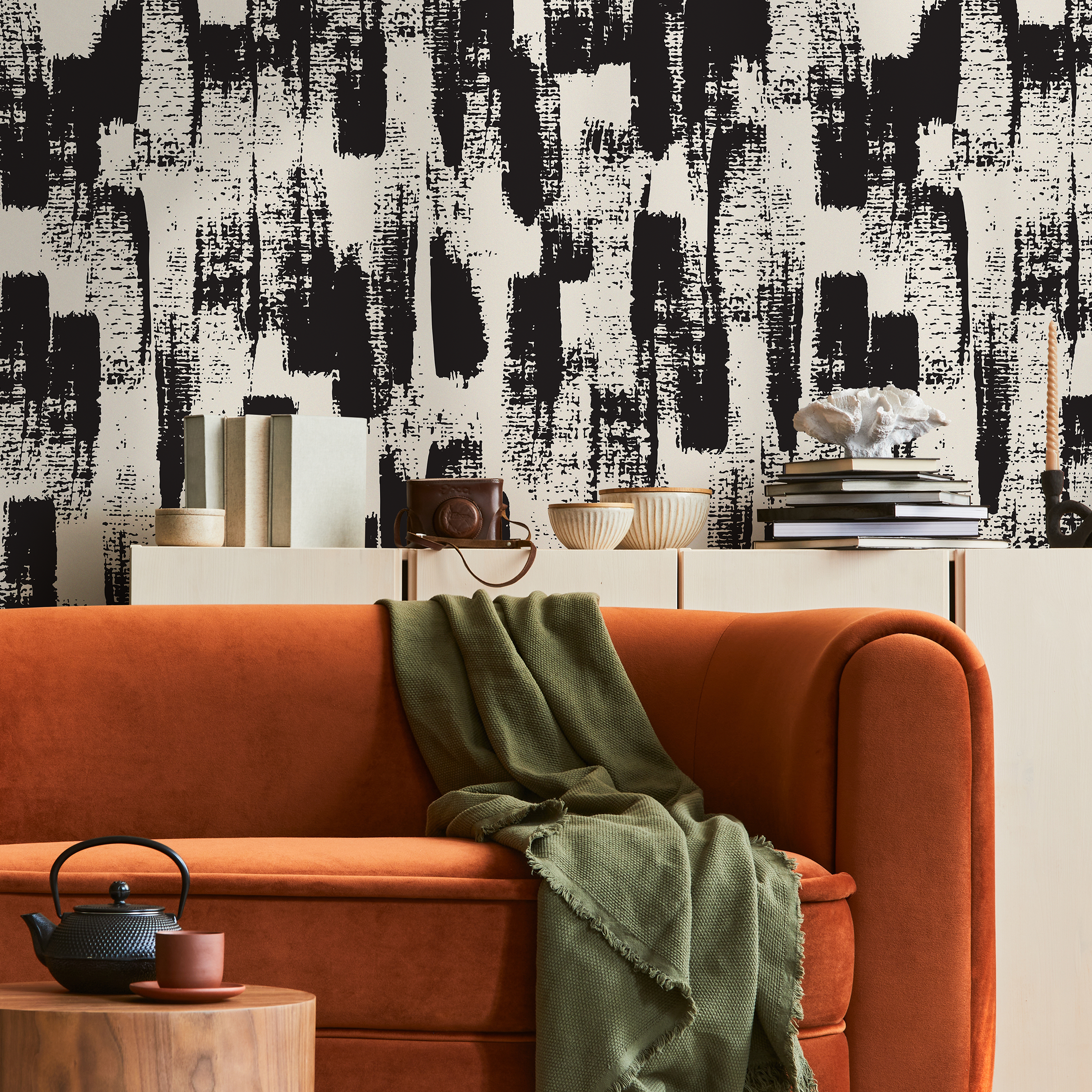 Abstract Wallpaper with Bold Brush Strokes in Black and Cream - B086 - Decor Addict, LLC