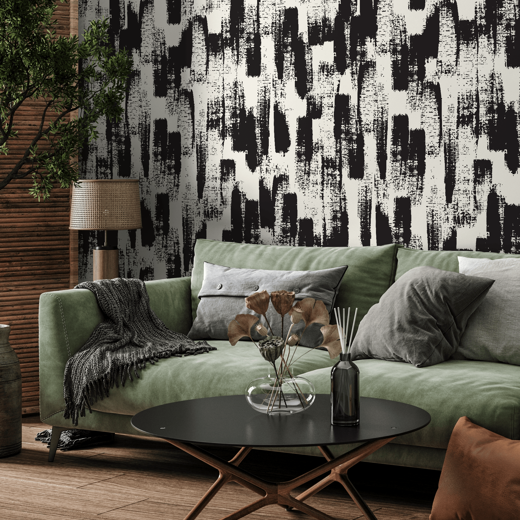 Abstract Wallpaper with Bold Brush Strokes in Black and Cream - B086 - Decor Addict, LLC