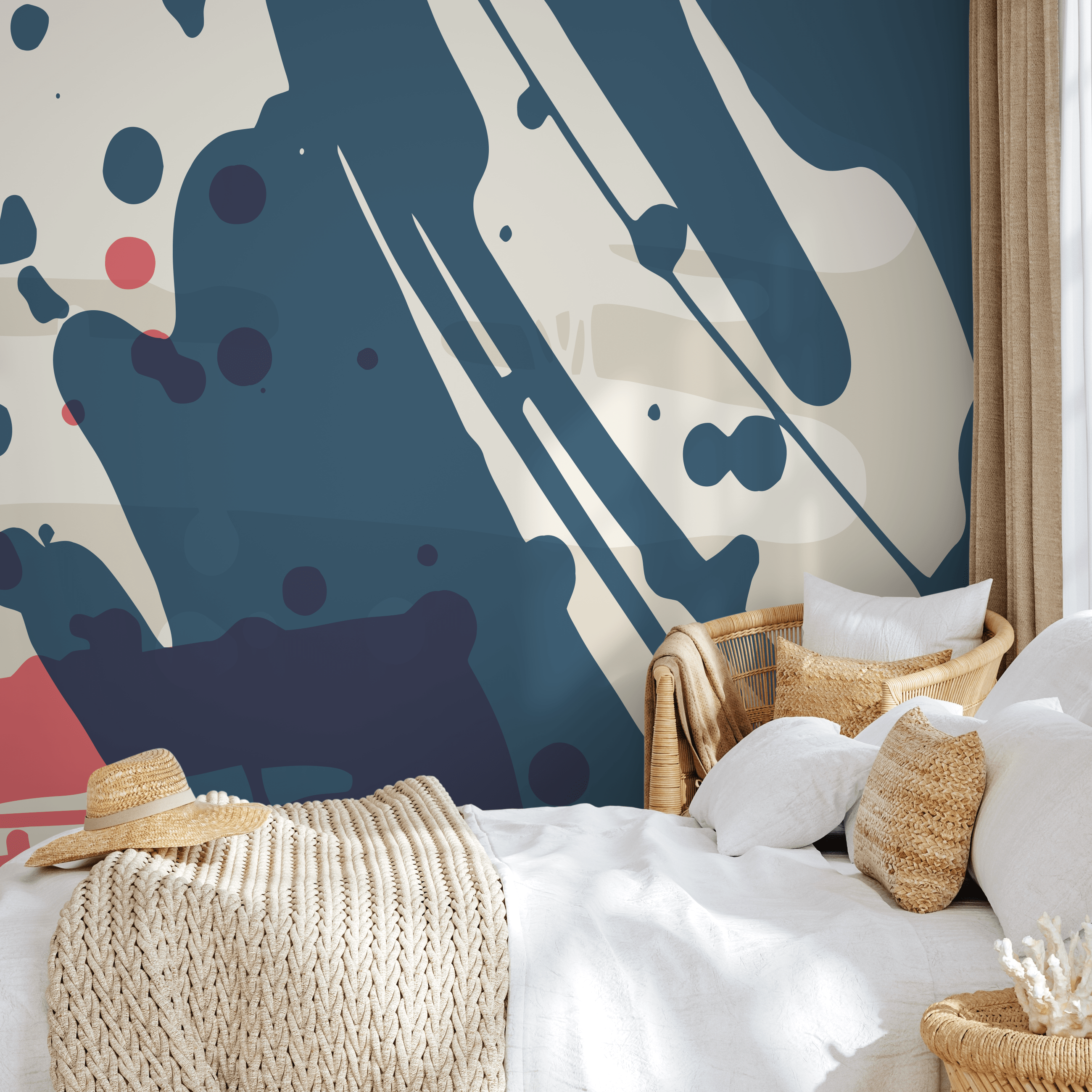 Abstract Wallpaper with Bold Paint Splatters in Blue, Pink, and Beige - B779 - Decor Addict, LLC