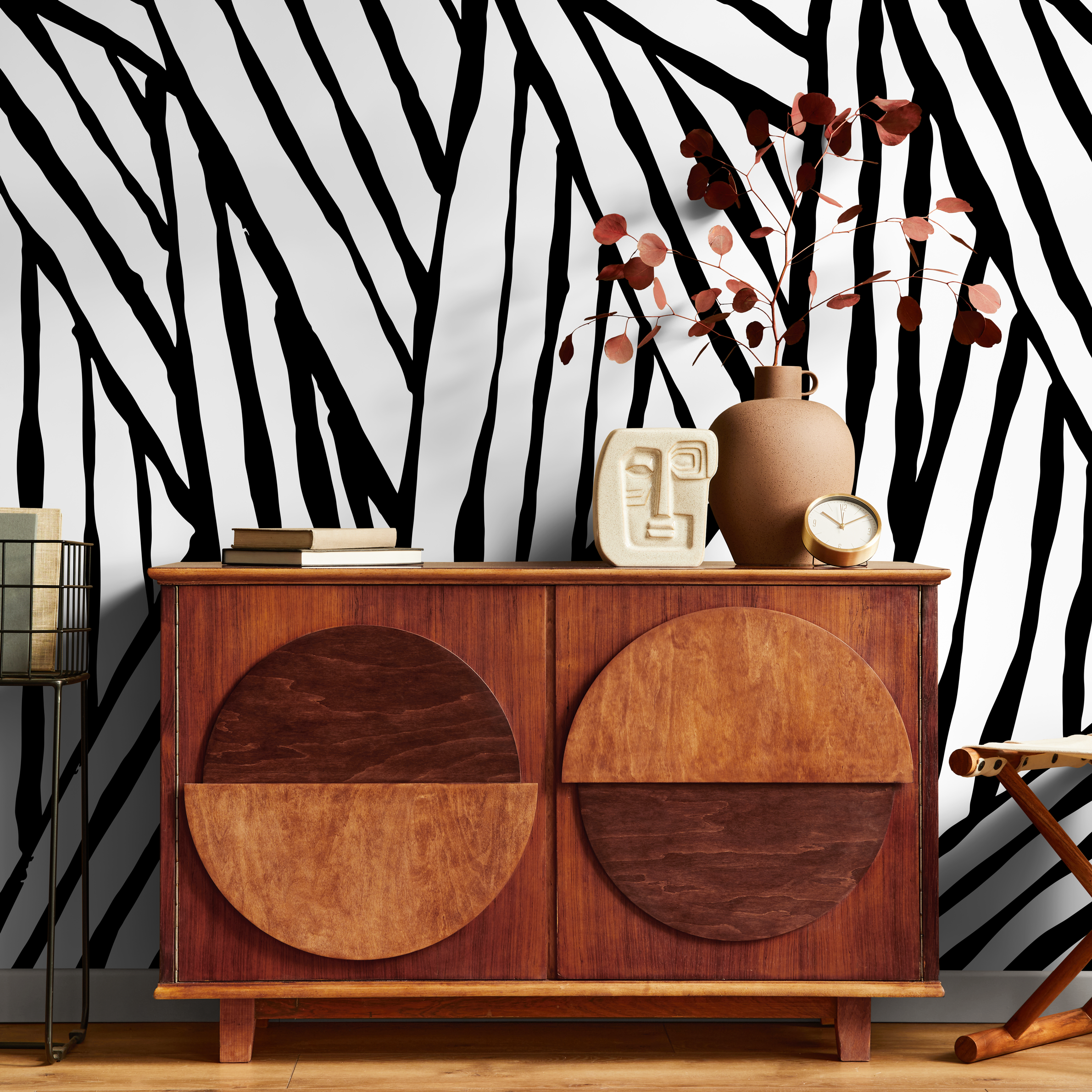 Abstract Wallpaper with Bold Brushstroke Stripes in Black and Beige - B972 - Decor Addict, LLC