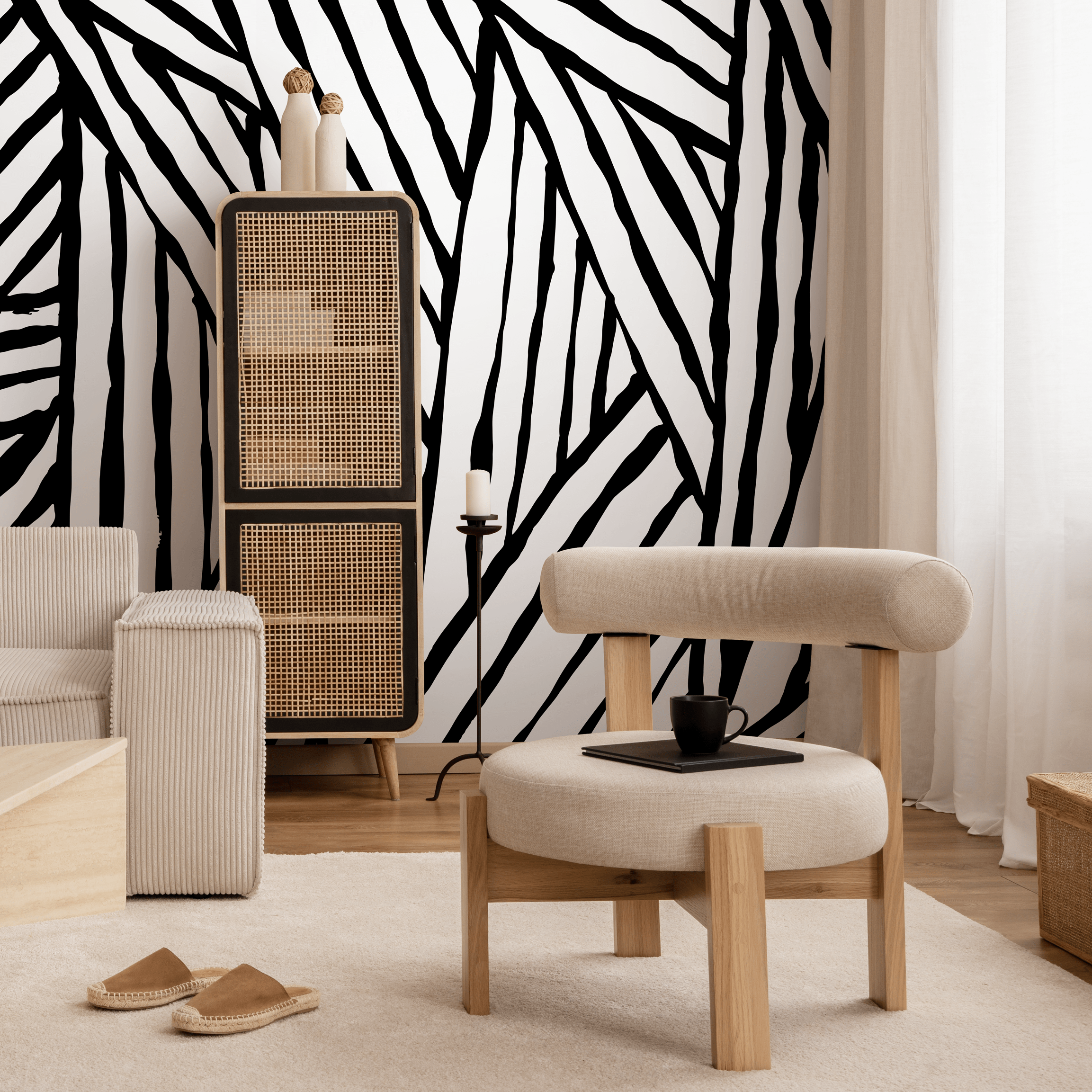 Abstract Wallpaper with Bold Brushstroke Stripes in Black and Beige - B972 - Decor Addict, LLC
