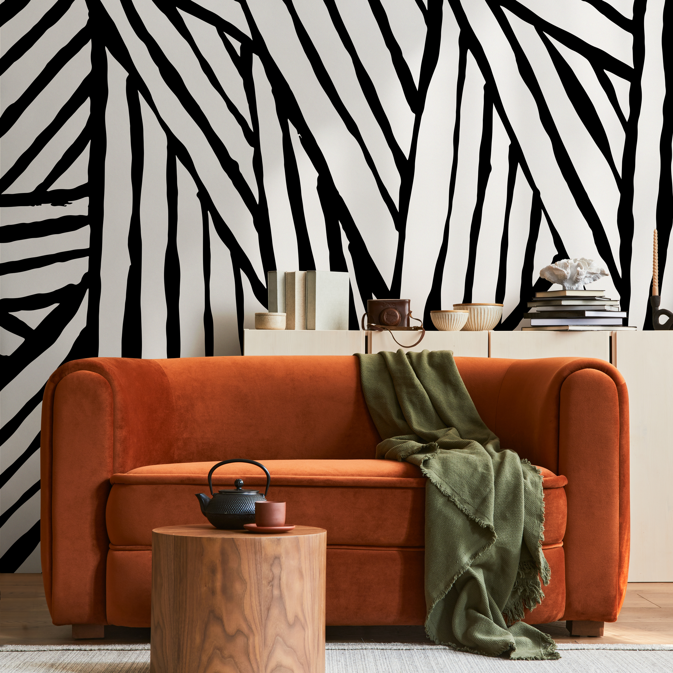Abstract Wallpaper with Bold Brushstroke Stripes in Black and Beige - B972 - Decor Addict, LLC