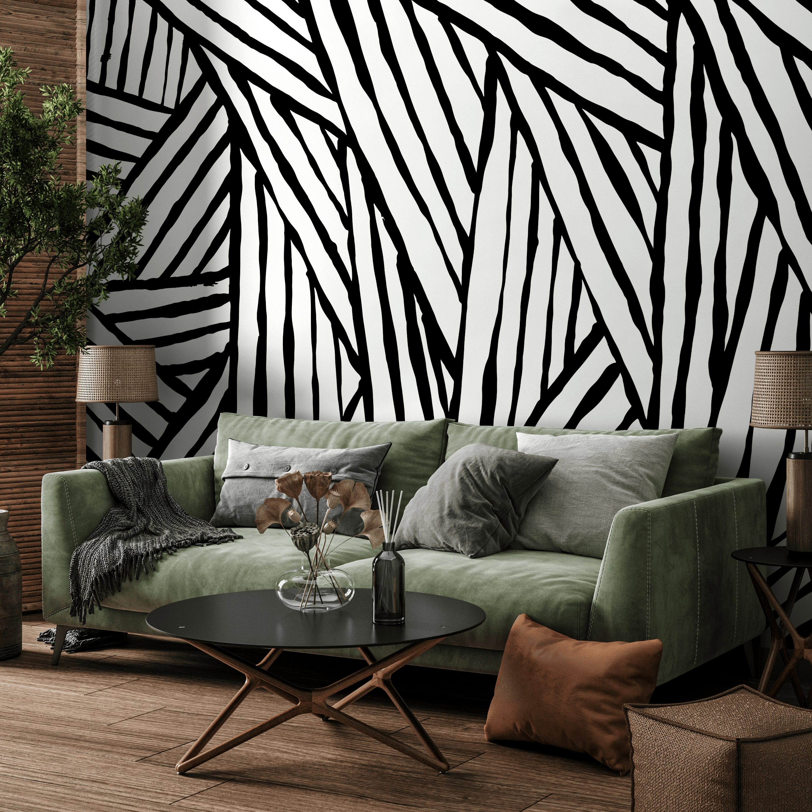Abstract Wallpaper with Bold Brushstroke Stripes in Black and Beige - B972 - Decor Addict, LLC