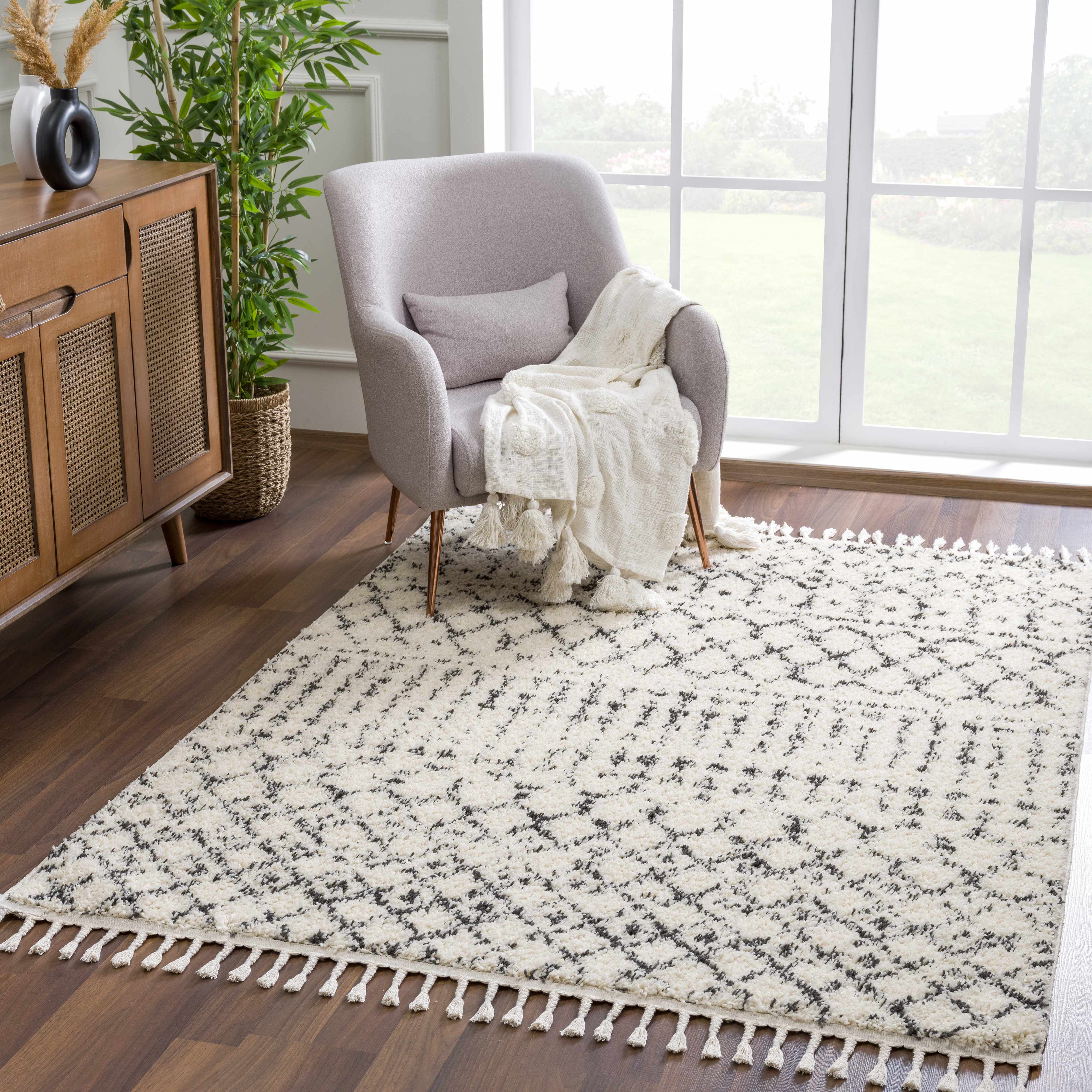 Kibureau Cream Trellis Shag Area Rug - Decor Addict, LLC