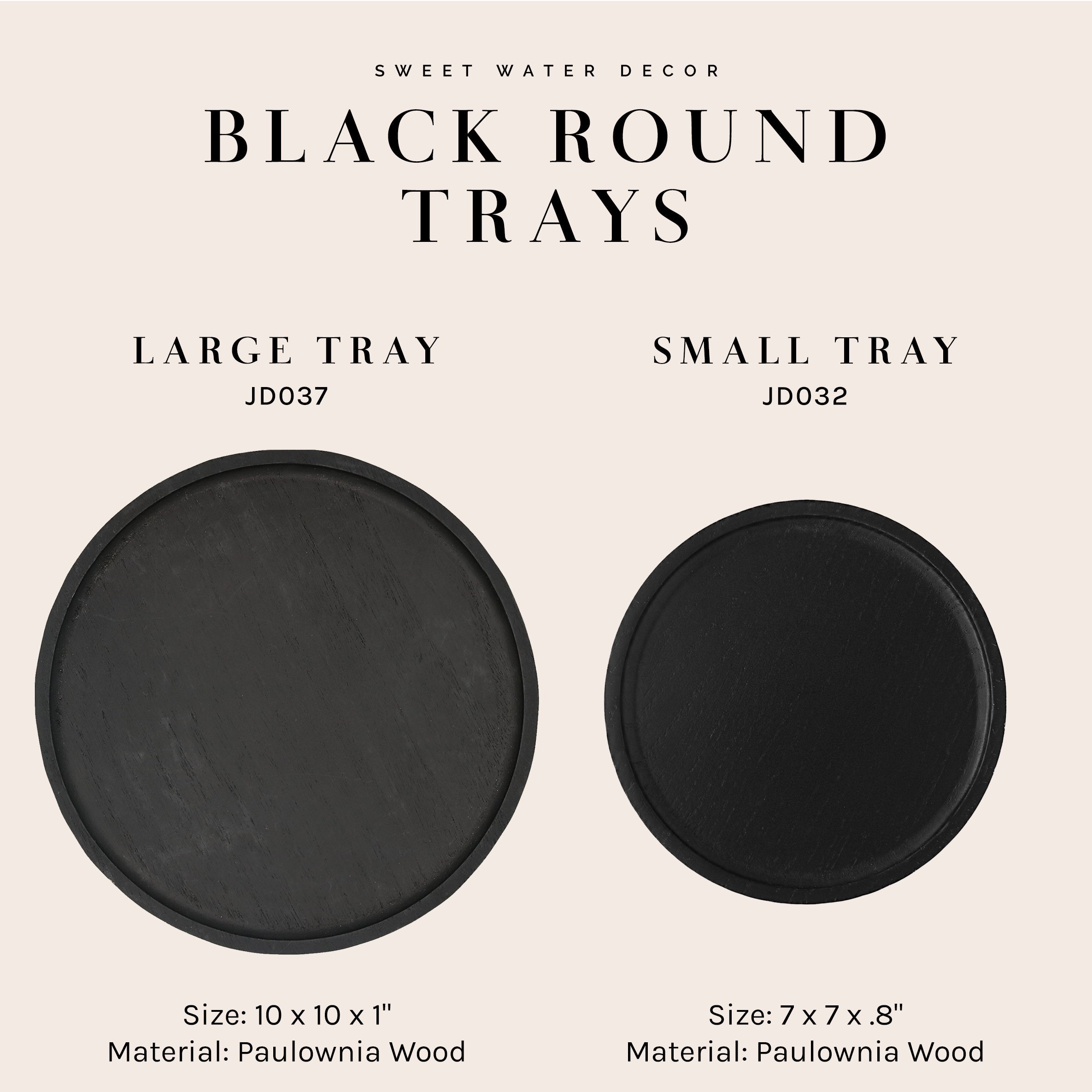 Large Black Round Wood Tray - Decor Addict, LLC
