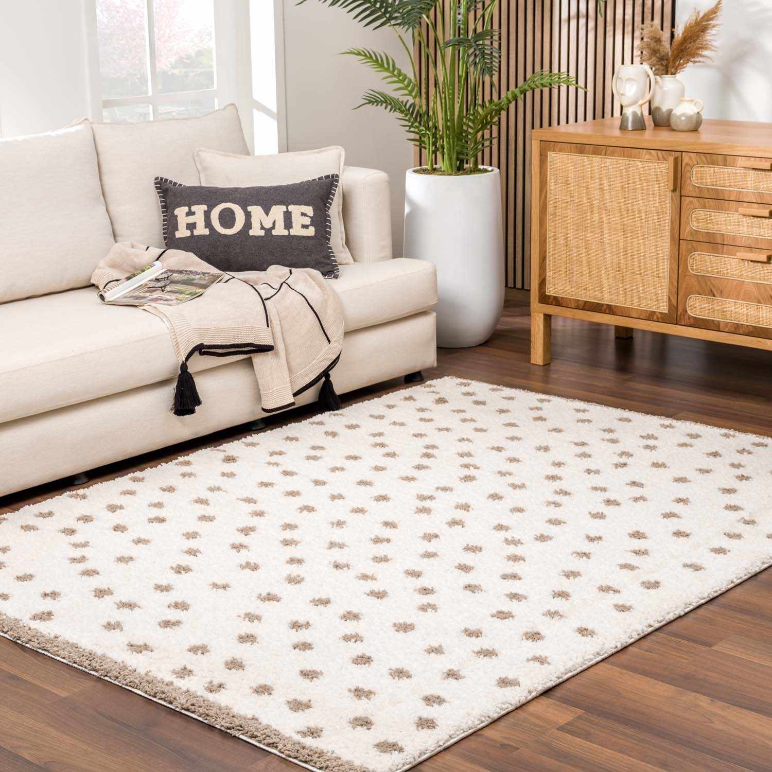 Chaia Dotted Cream & Brown Plush Rug - Decor Addict, LLC