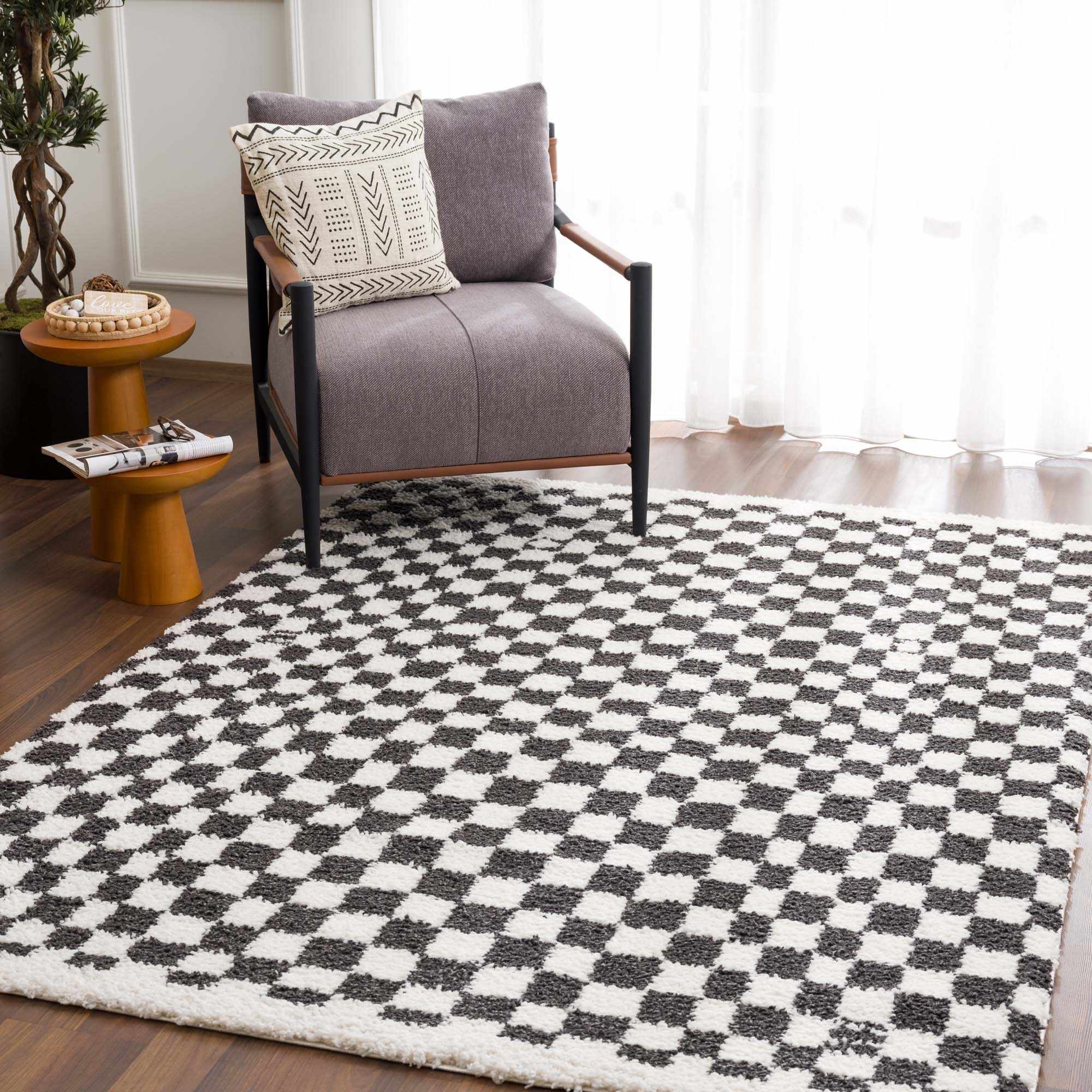Kieu Black & White Checkered Area Rug - Decor Addict, LLC