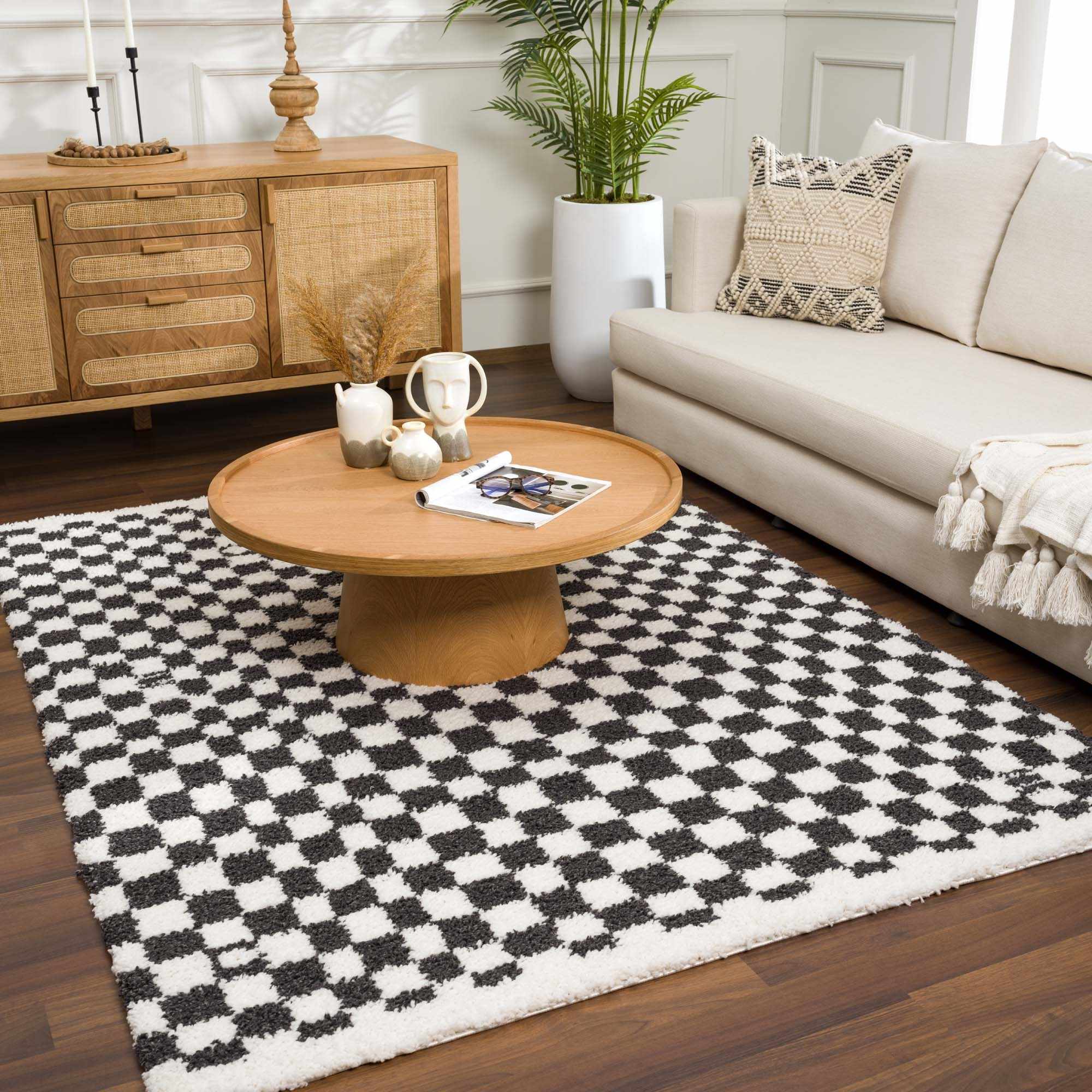 Kieu Black & White Checkered Area Rug - Decor Addict, LLC