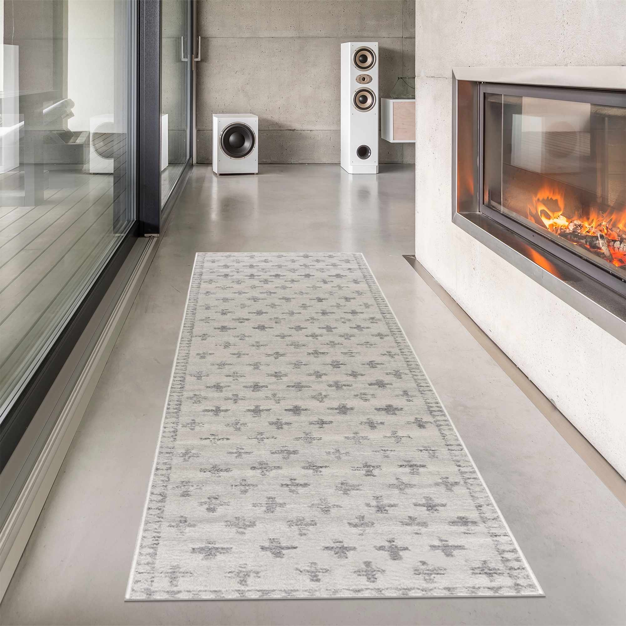 Tigris Swiss Cross Ivory&Gray Area Rug - Decor Addict, LLC