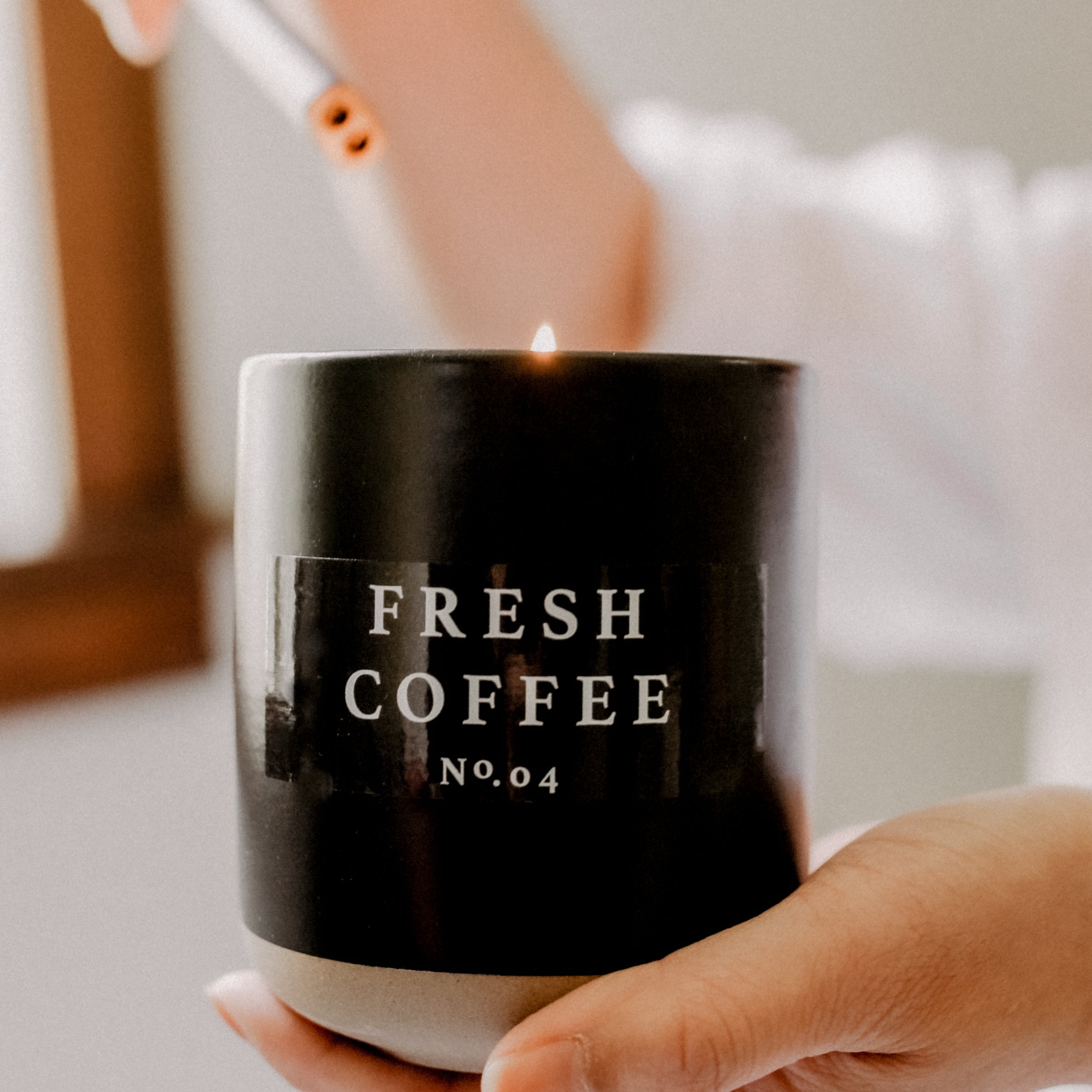 Fresh Coffee Soy Candle - Black Stoneware Jar - 12 oz - Decor Addict, LLC