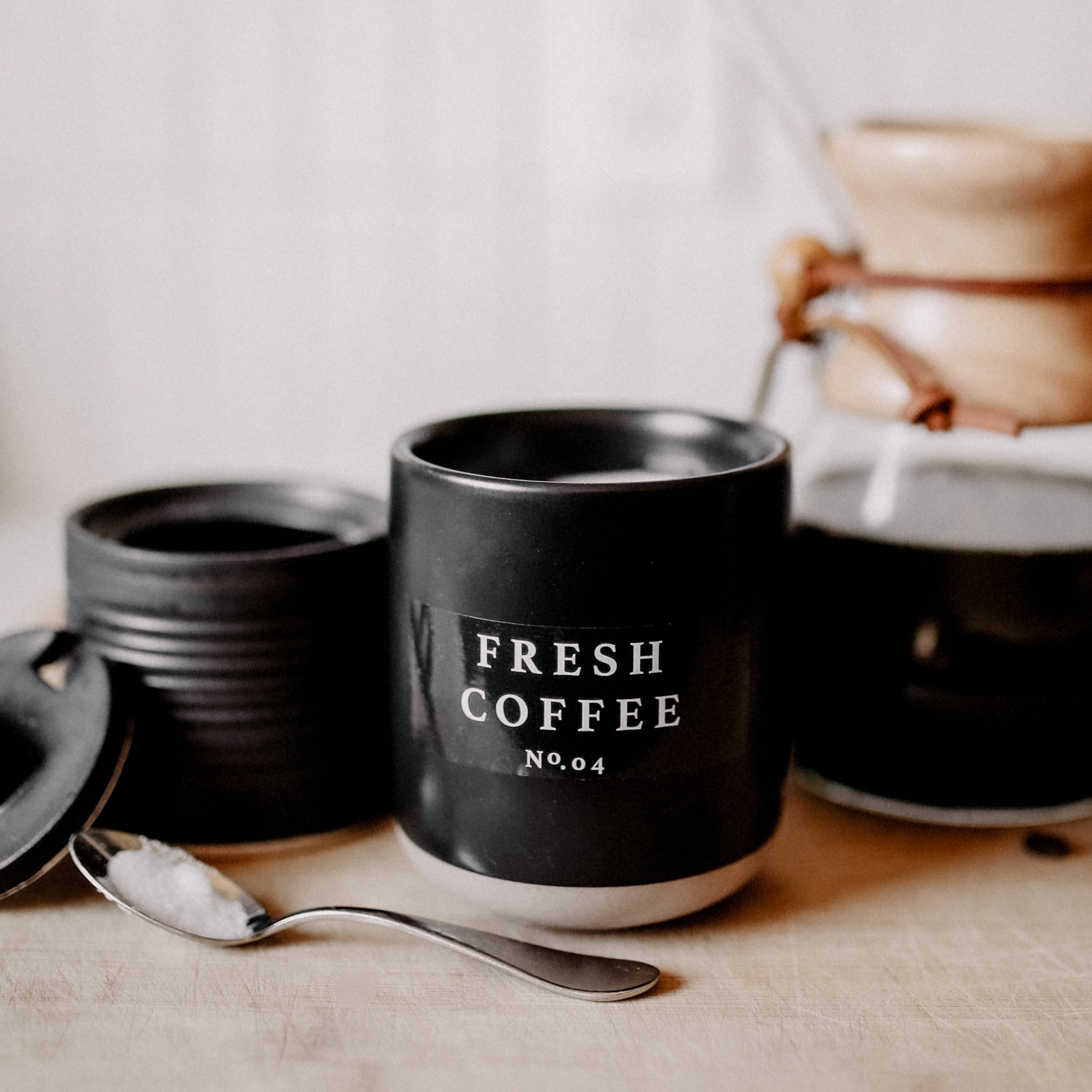 Fresh Coffee Soy Candle - Black Stoneware Jar - 12 oz - Decor Addict, LLC