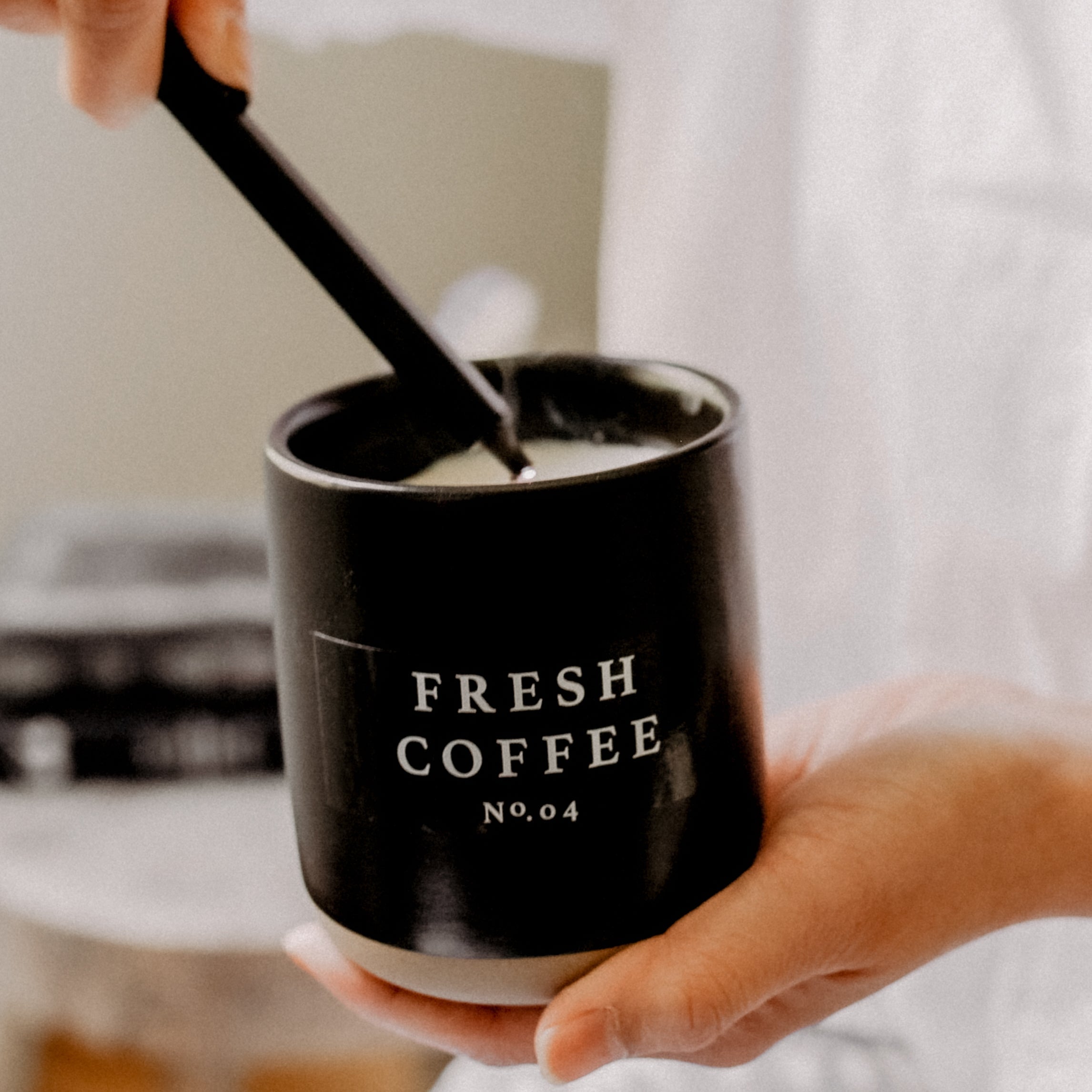 Fresh Coffee Soy Candle - Black Stoneware Jar - 12 oz - Decor Addict, LLC