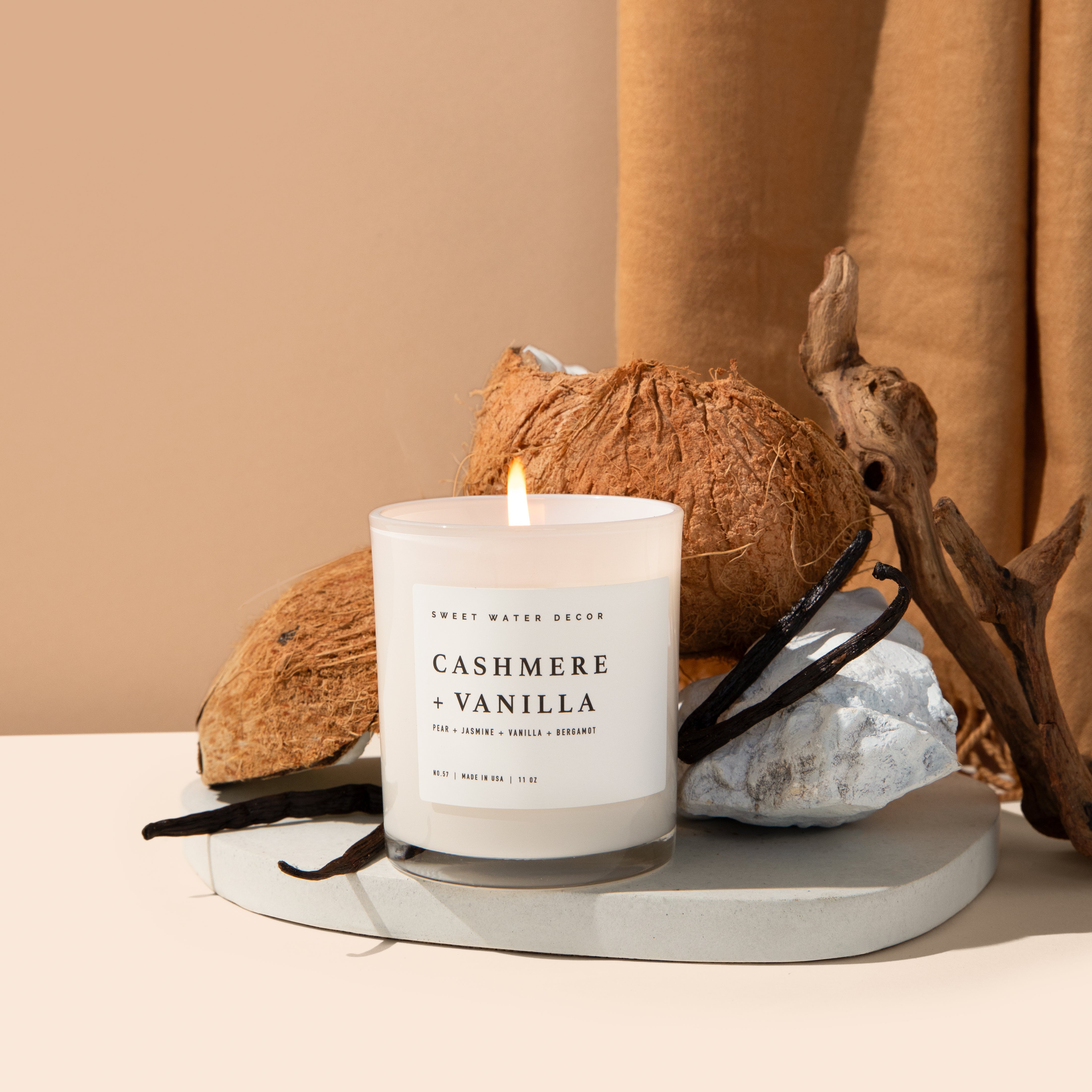 Cashmere and Vanilla Soy Candle - White Jar - 11 oz - Decor Addict, LLC