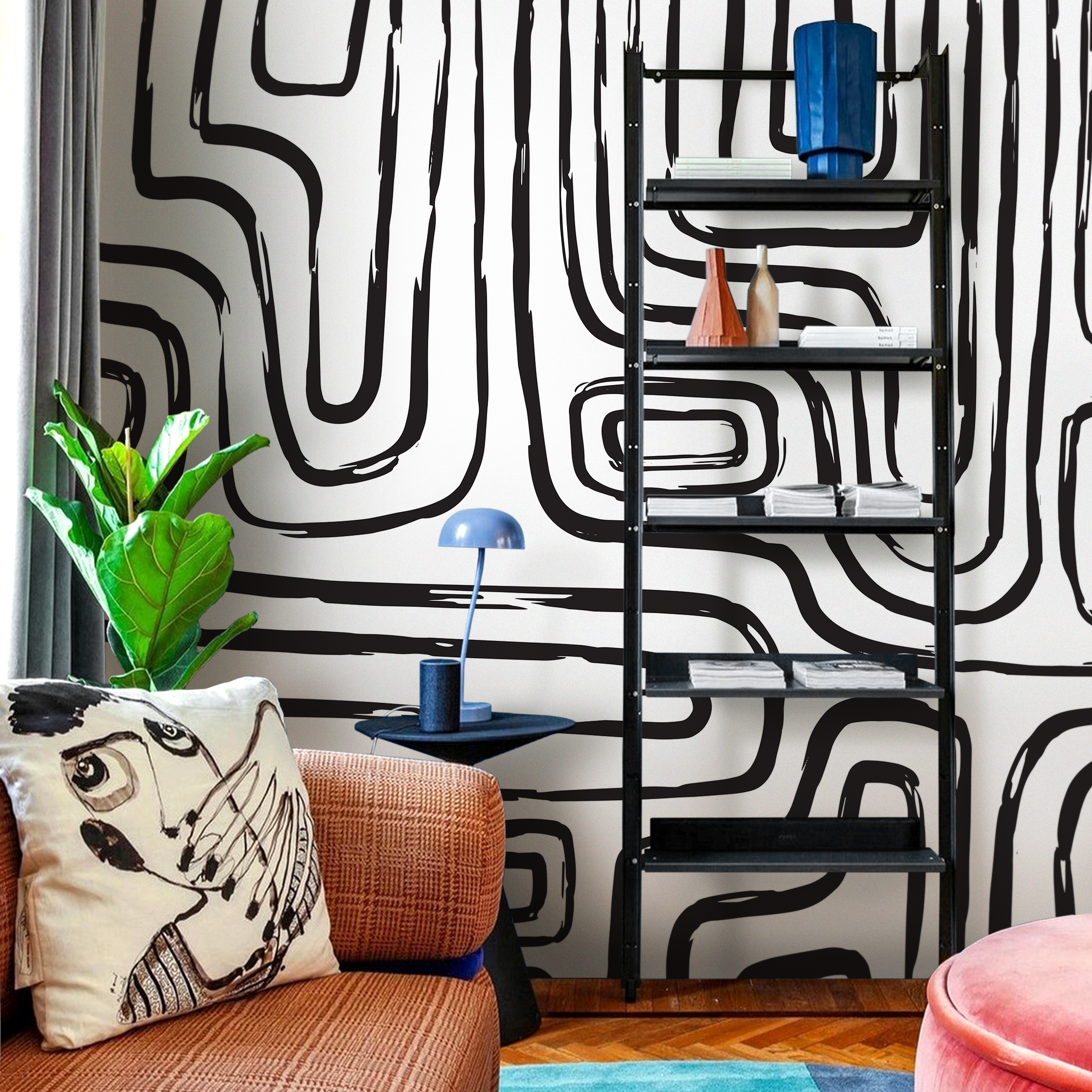 Abstract Wallpaper with Bold Brush Stroke Lines in Black - C091 - Decor Addict, LLC