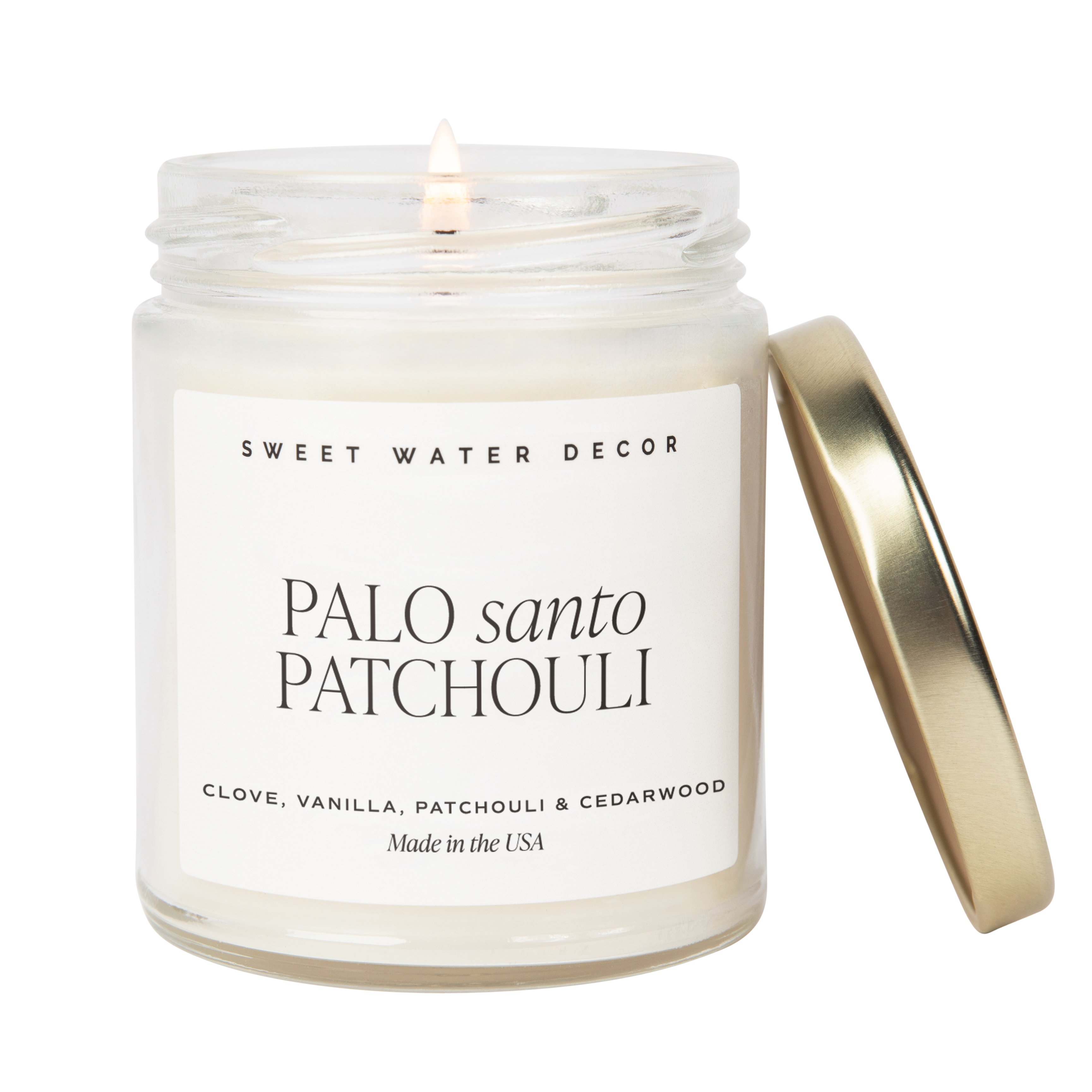Palo Santo Patchouli Soy Candle - Clear Jar - 9 oz - Decor Addict, LLC
