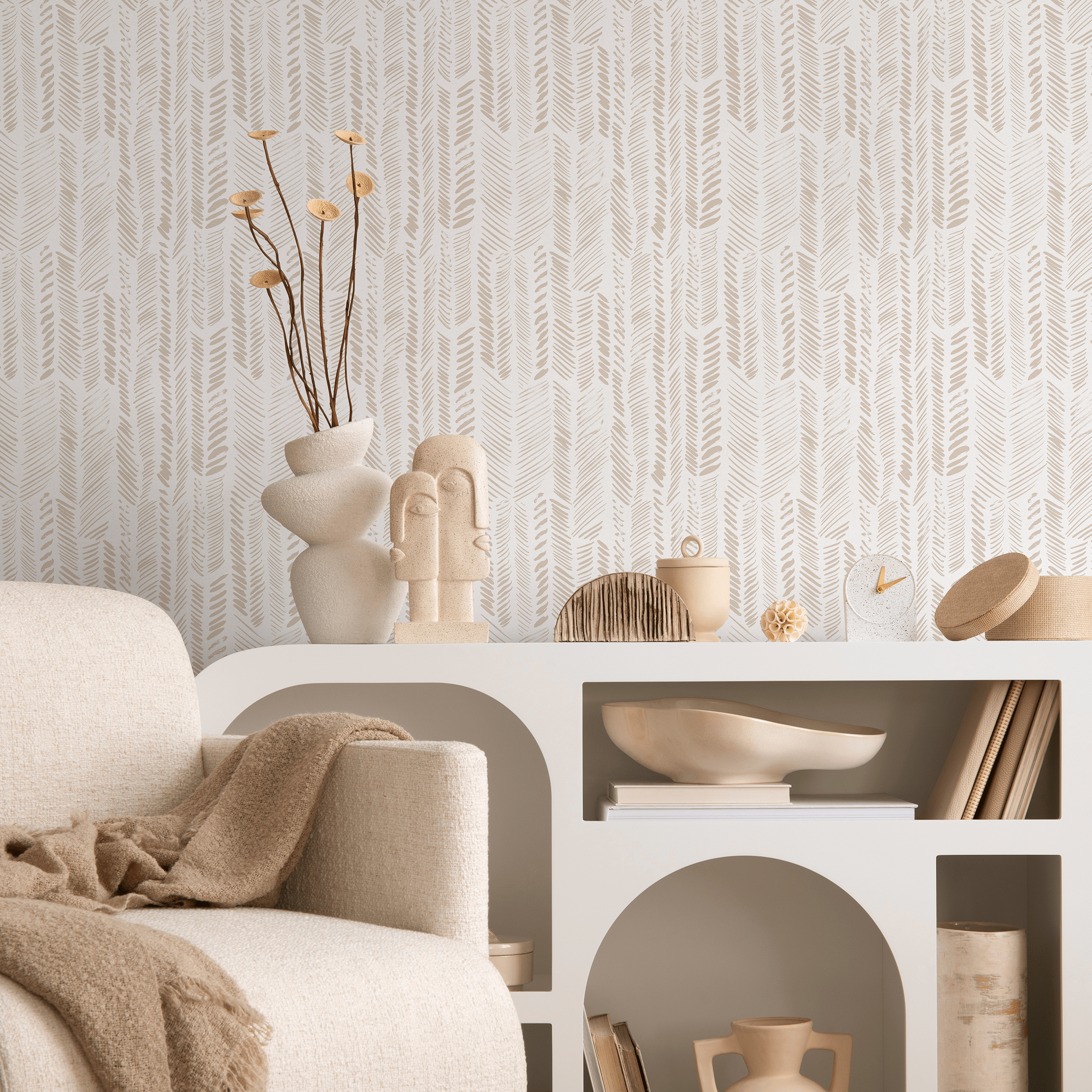 Abstract Wallpaper with a Hand-Drawn Arrow Pattern in Beige - C357 - Decor Addict, LLC