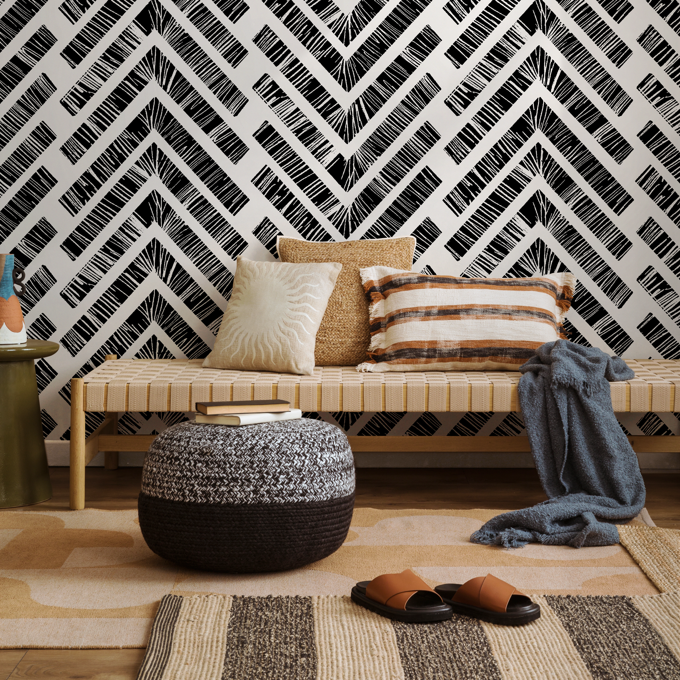 Chevron Wallpaper with a Hand-Drawn Motif in Black and White - C514 - Decor Addict, LLC
