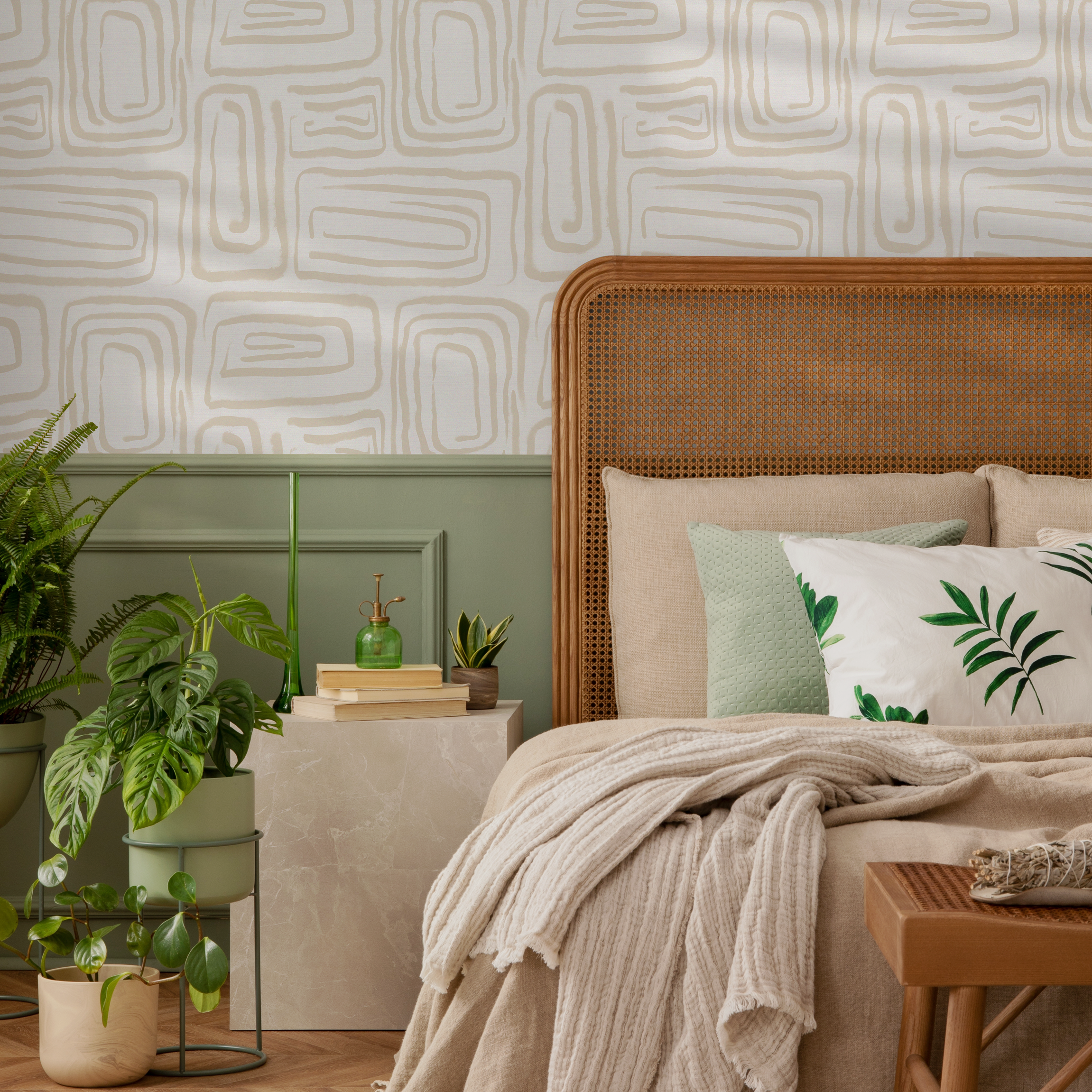 Abstract Wallpaper with a Brush Stroke Labyrinth in Beige - C641 - Decor Addict, LLC