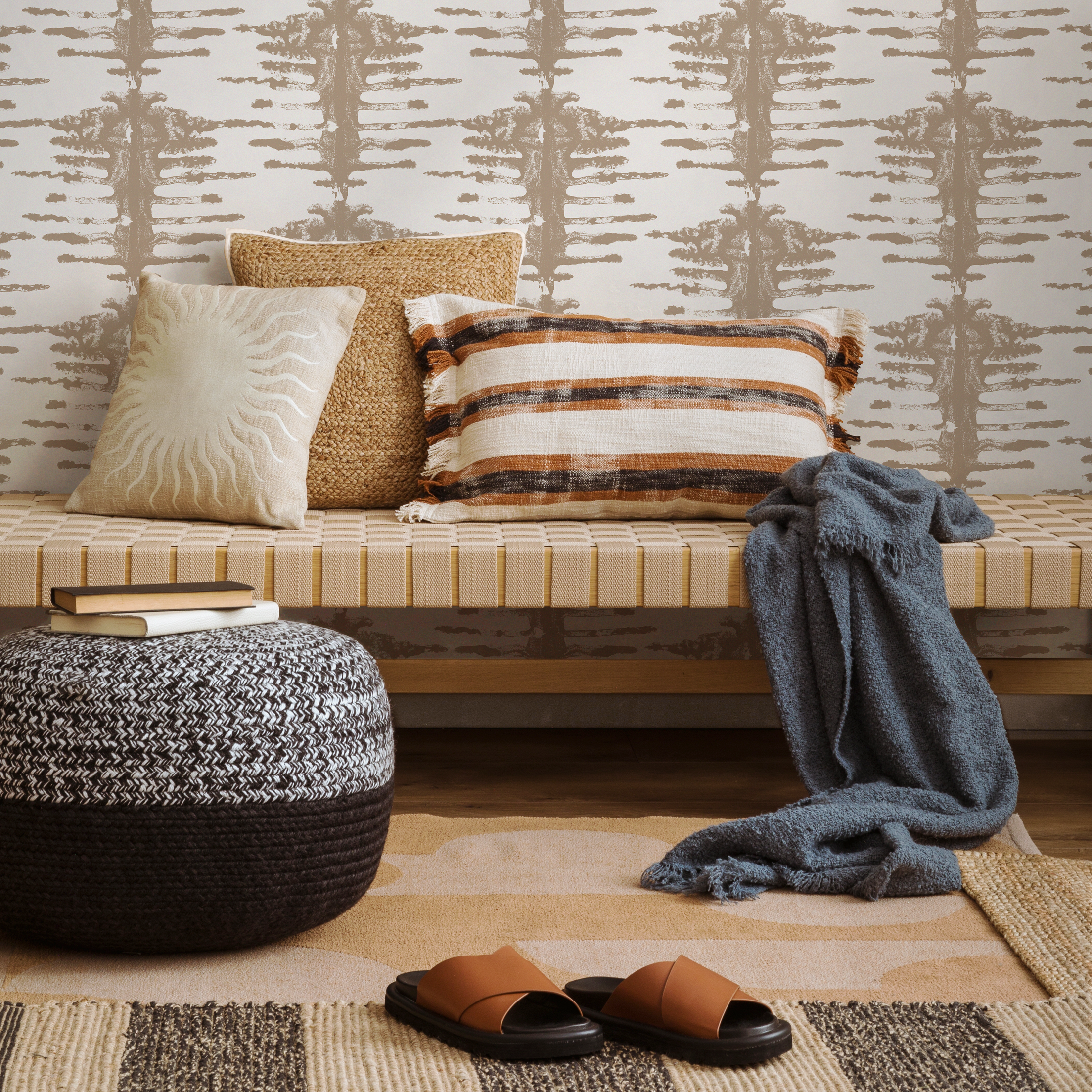 Abstract Wallpaper with a Stamped Tribal Motif in Beige - C741 - Decor Addict, LLC