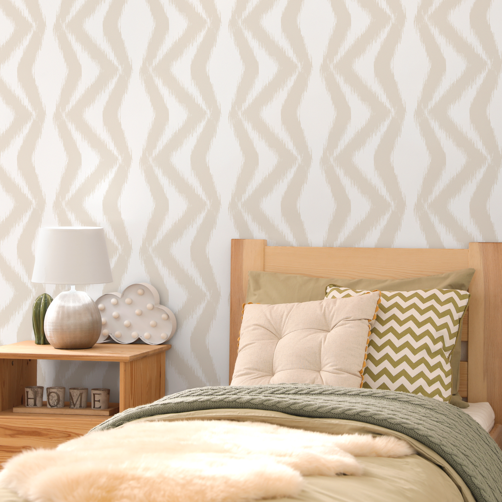 Abstract Wallpaper with a Boho Ikat Motif in Beige and White - C754 - Decor Addict, LLC