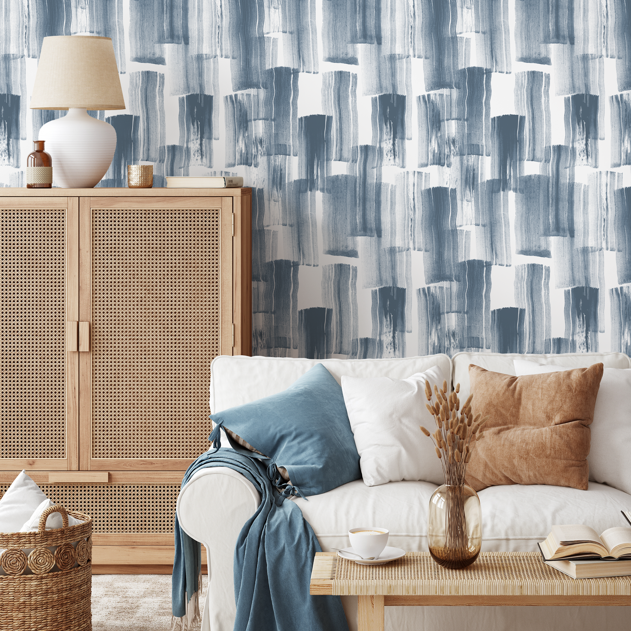 Brushstroke Wallpaper with a Layered Painterly Motif in Navy Blue - C768 - Decor Addict, LLC