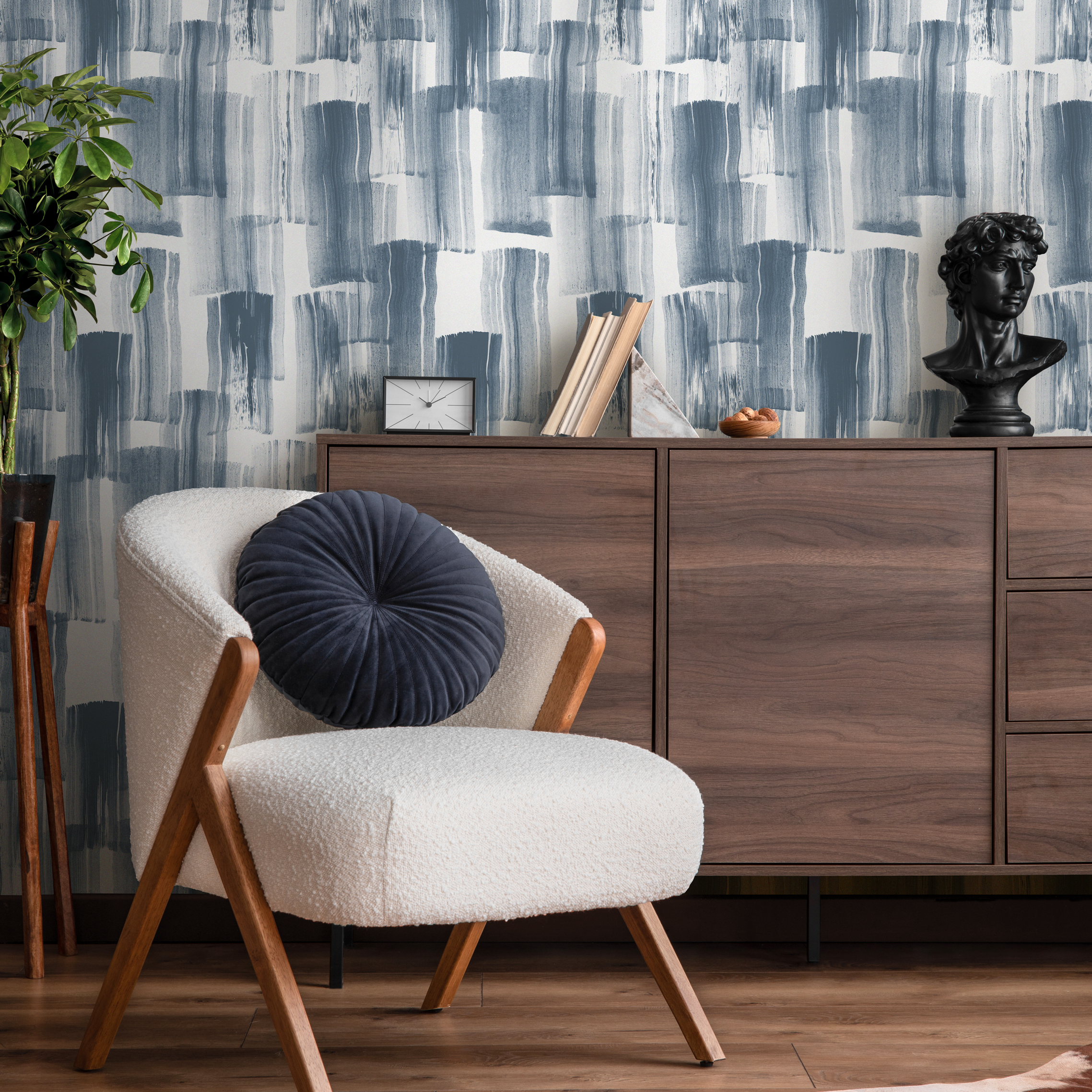 Brushstroke Wallpaper with a Layered Painterly Motif in Navy Blue - C768 - Decor Addict, LLC