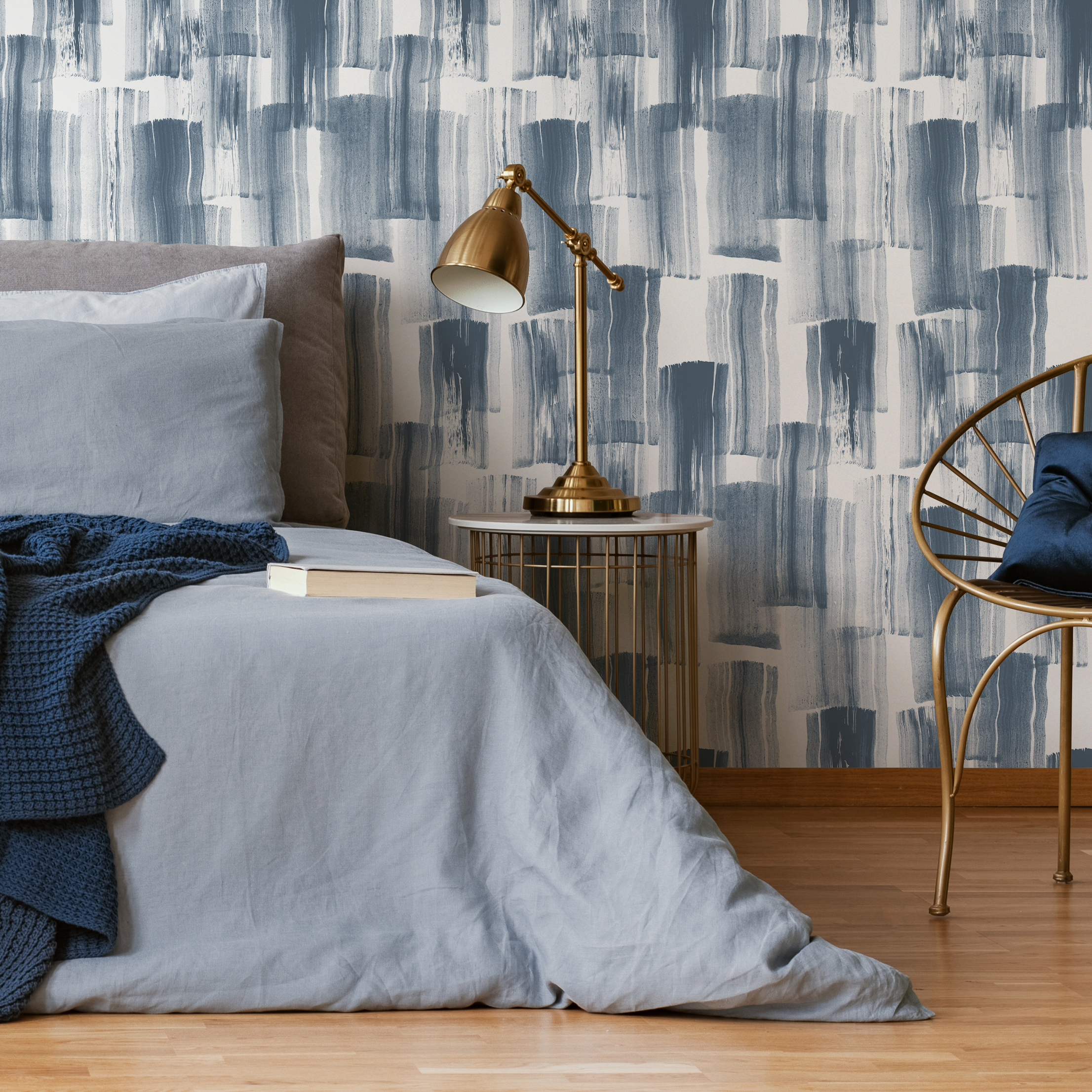 Brushstroke Wallpaper with a Layered Painterly Motif in Navy Blue - C768 - Decor Addict, LLC