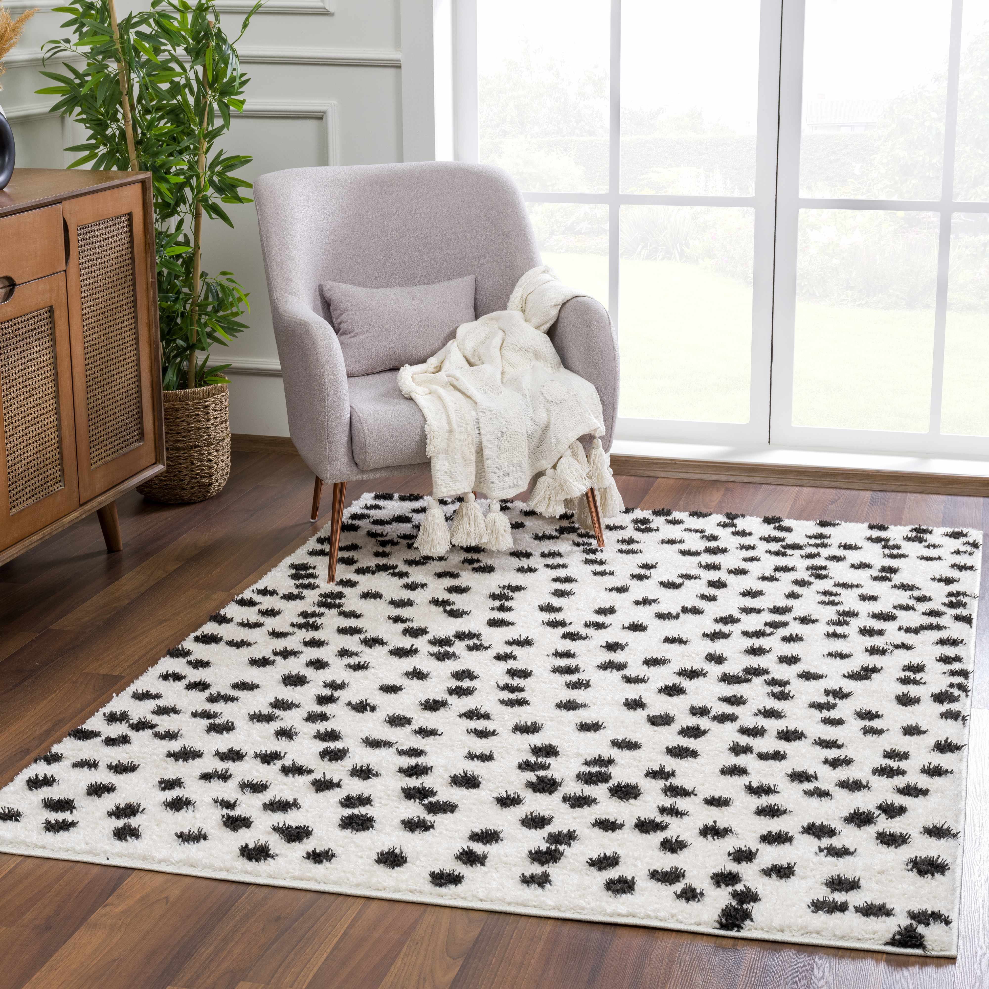 Cansu Black & White Dotted Area Rug - Decor Addict, LLC
