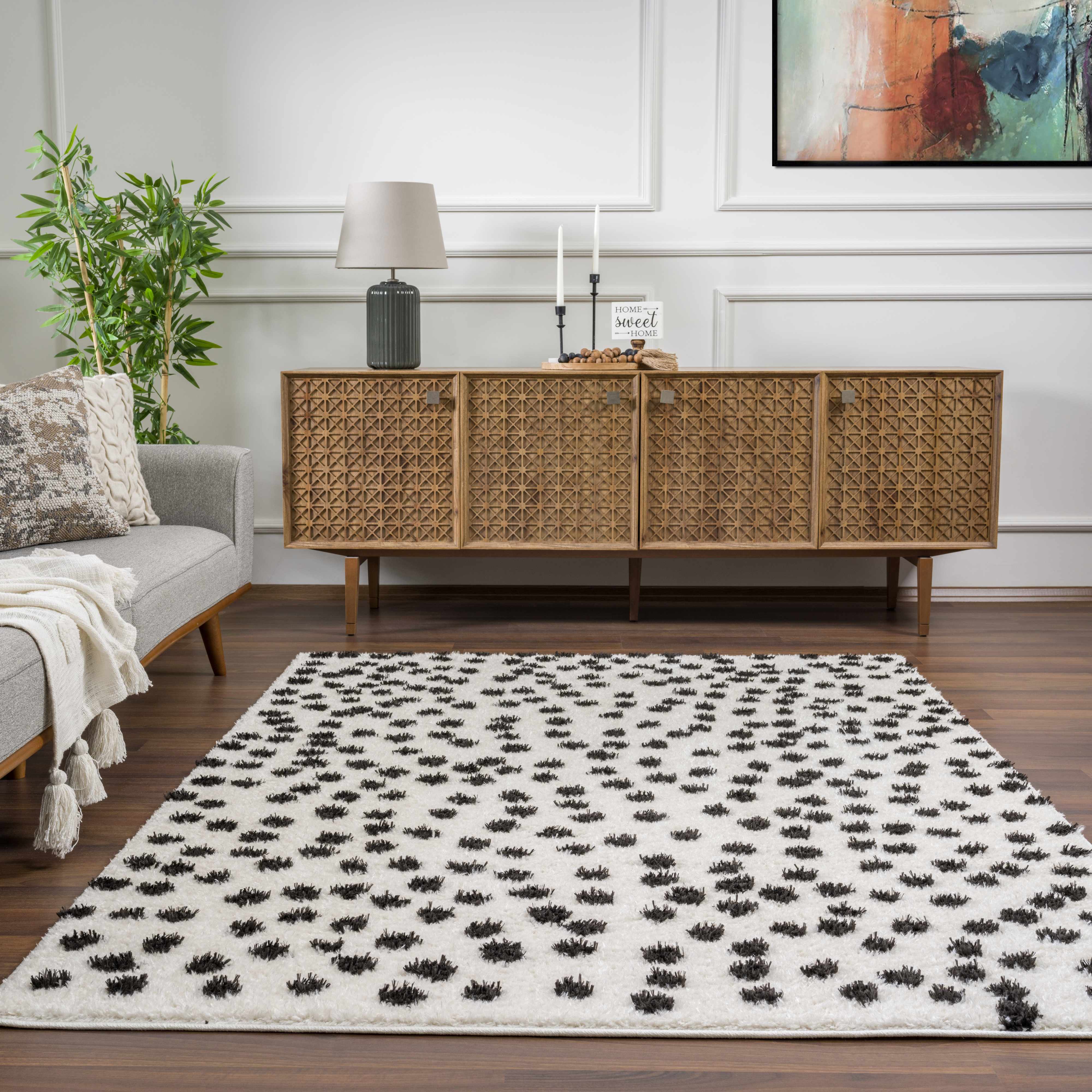Cansu Black & White Dotted Area Rug - Decor Addict, LLC