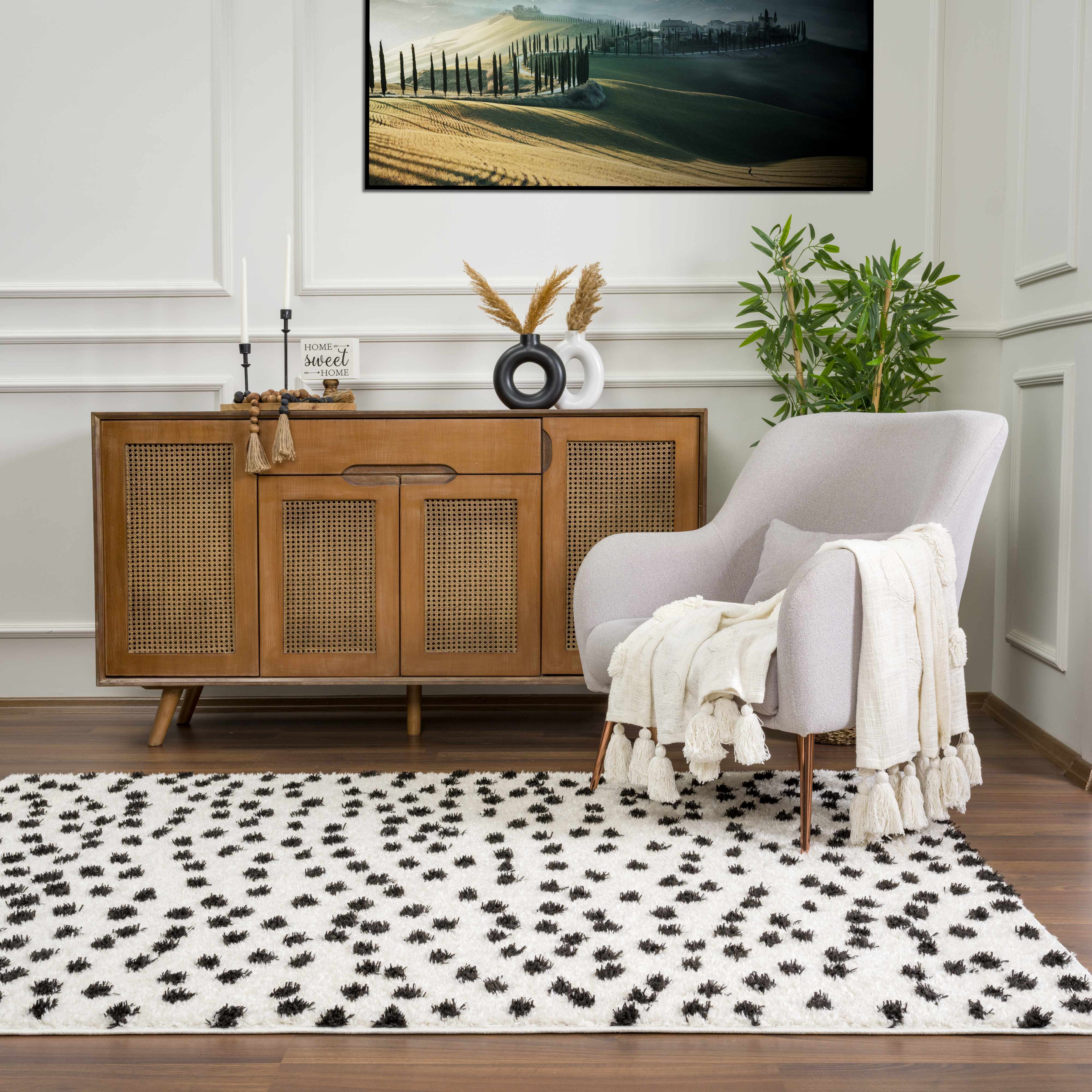 Cansu Black & White Dotted Area Rug - Decor Addict, LLC