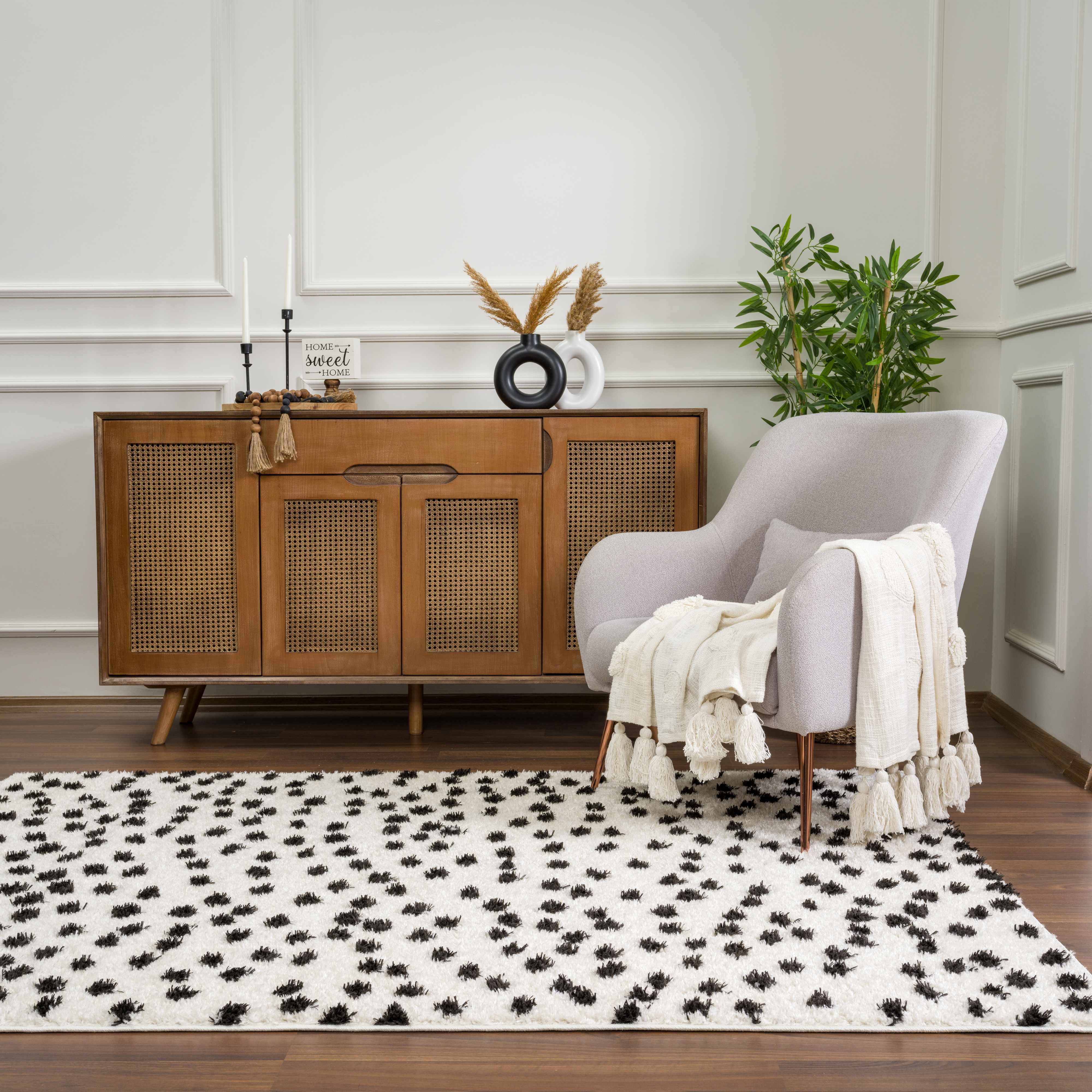 Cansu Black & White Dotted Area Rug - Decor Addict, LLC