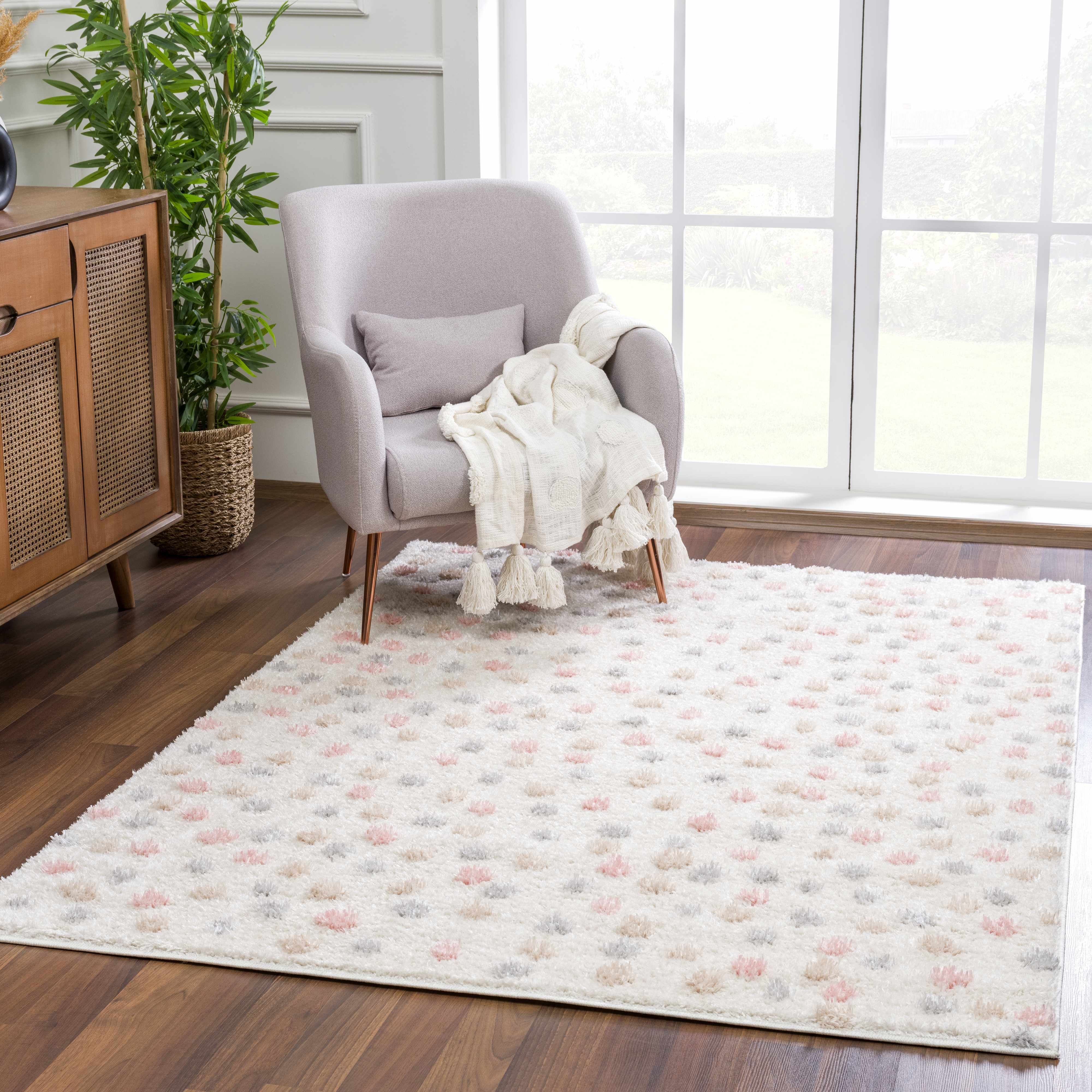 Cansu Pink & Cream Dotted Area Rug - Decor Addict, LLC