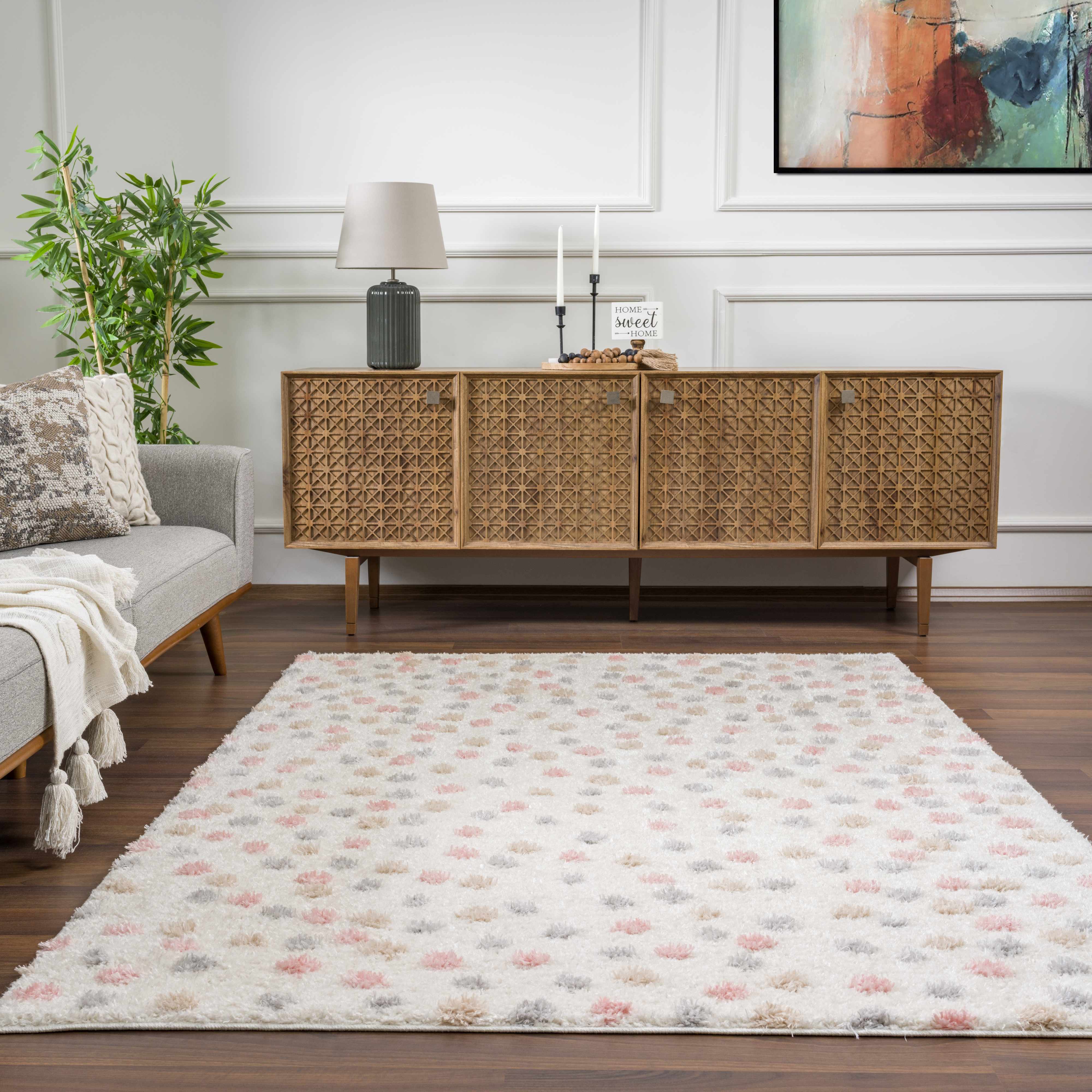 Cansu Pink & Cream Dotted Area Rug - Decor Addict, LLC