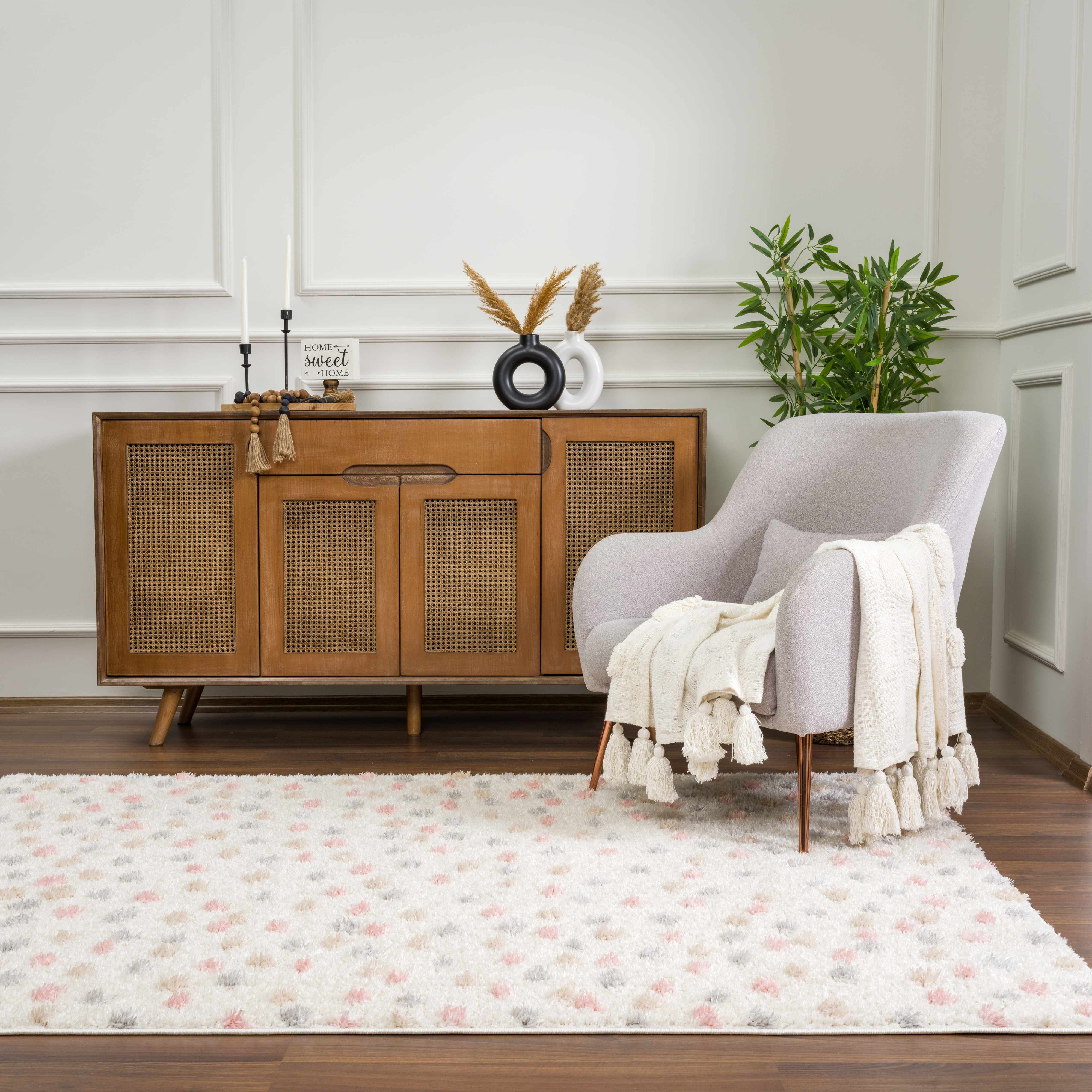 Cansu Pink & Cream Dotted Area Rug - Decor Addict, LLC