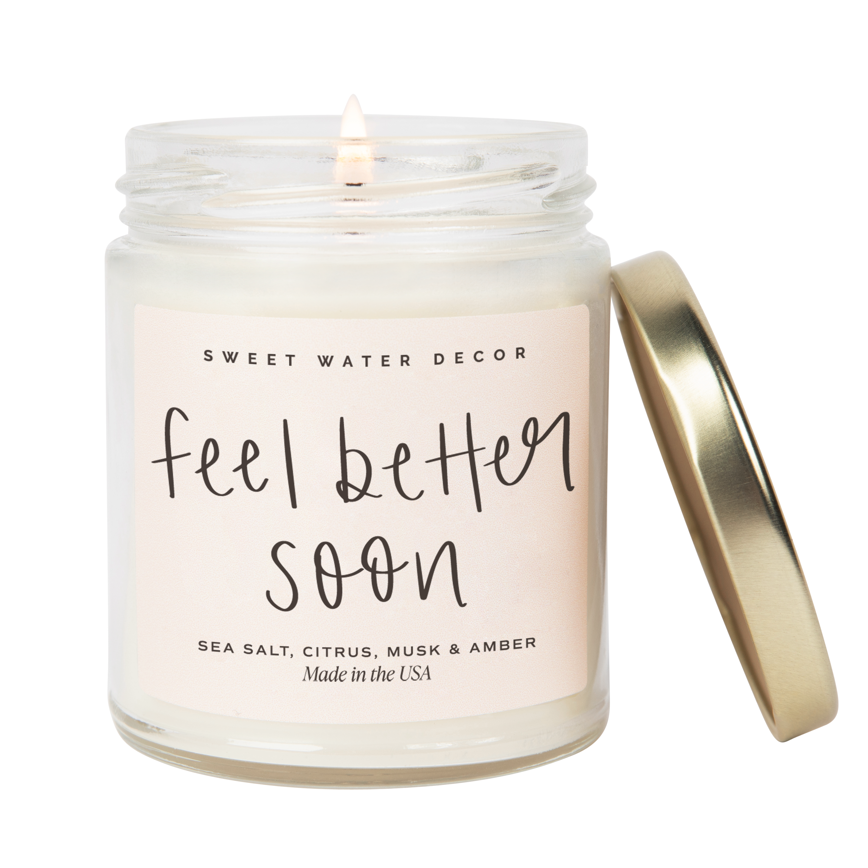 Feel Better Soon Soy Candle - Clear Jar - 9 oz (Salt and Sea) - Decor Addict, LLC