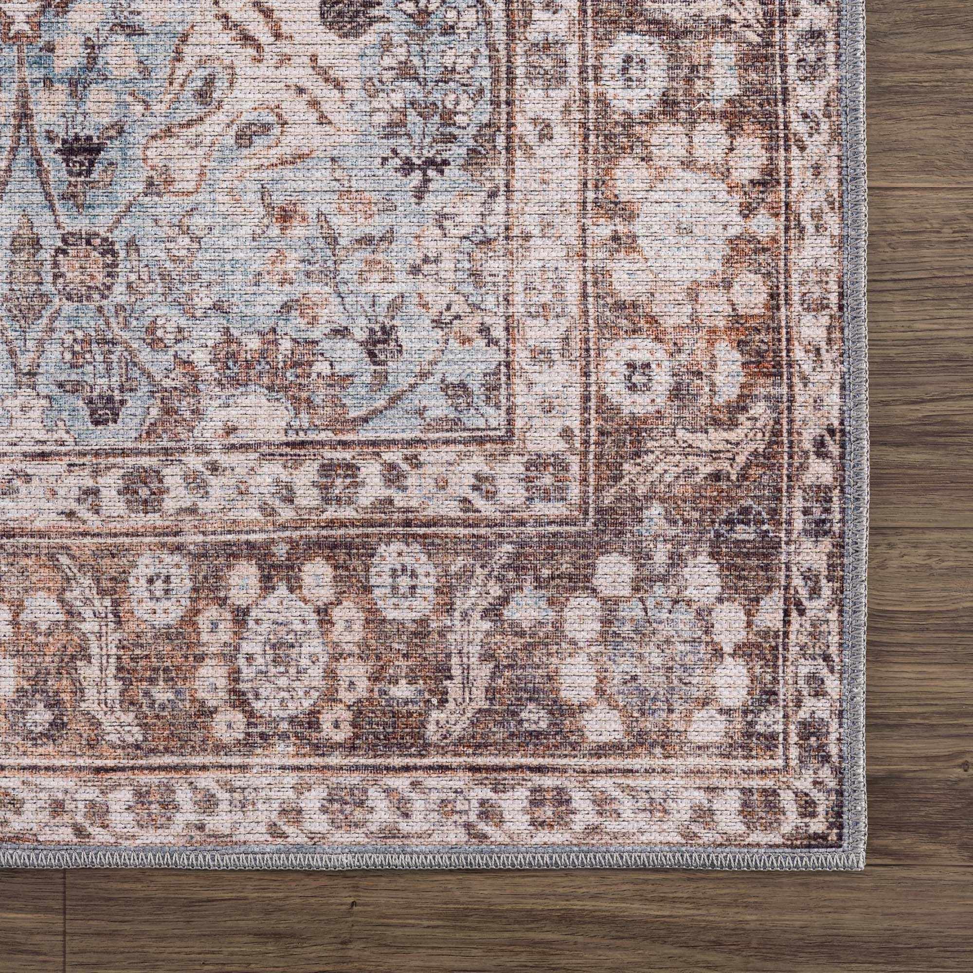 Brown Blue Dauis Vintage Washable Rug - Decor Addict, LLC